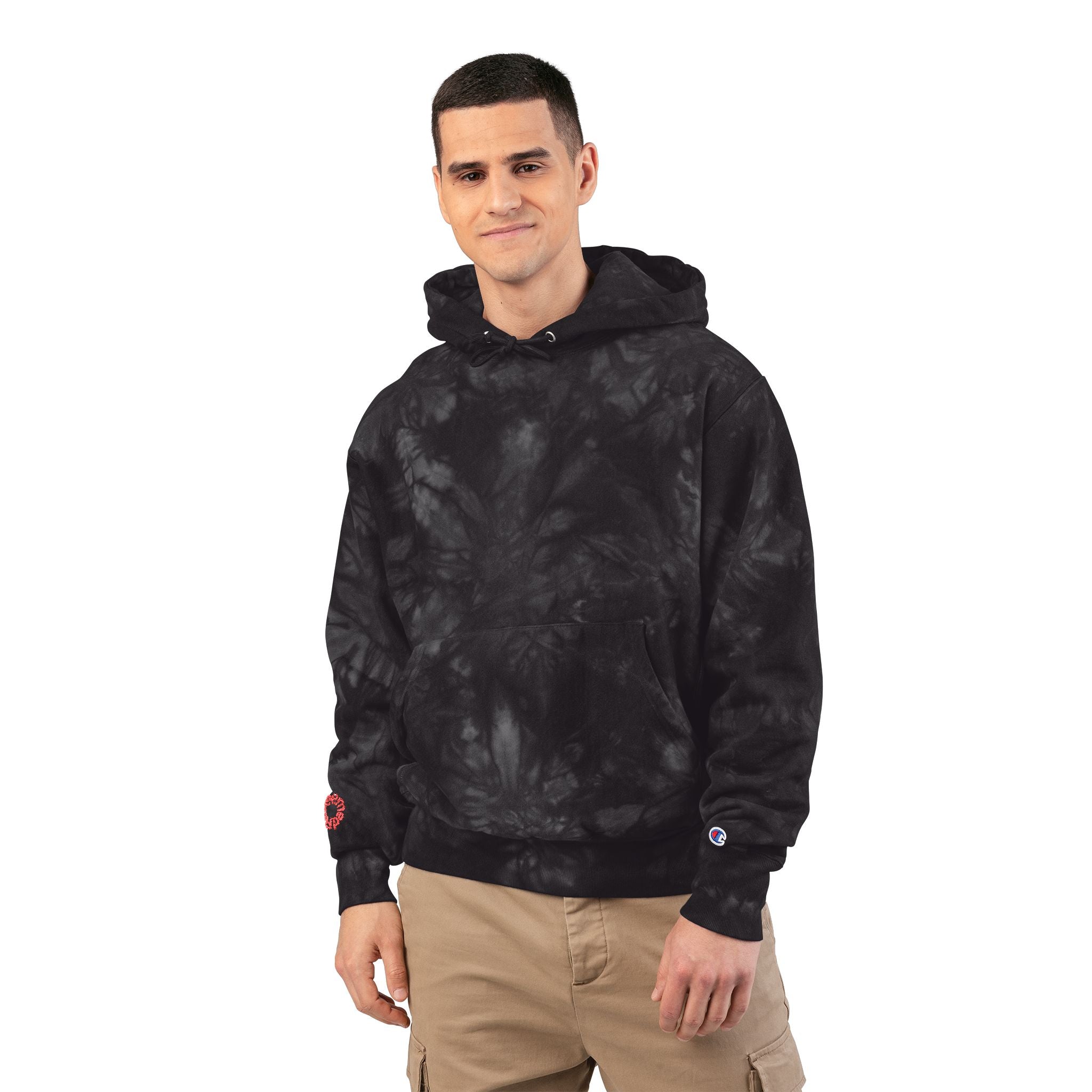 Unisex Tie-Dye Champion Hoodie, Cozy Tie-Dye Sweatshirt, Embroidered Hoodie Gift, Streetwear Fashion, Trendy Casual Wear-Redeemed on right wrist