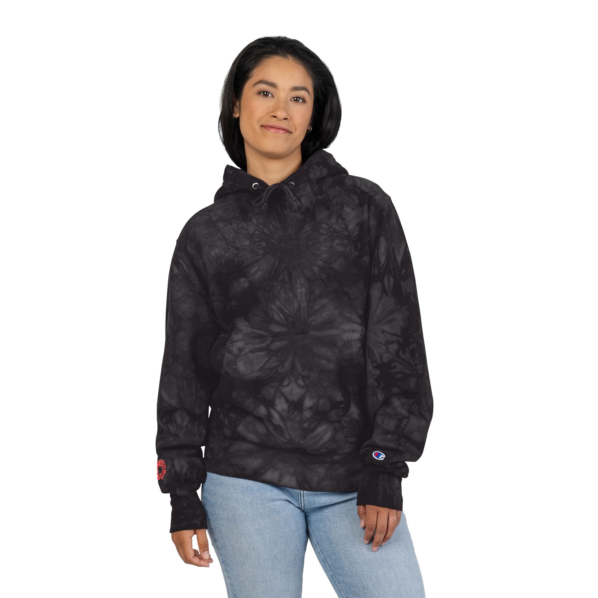 Unisex Tie-Dye Champion Hoodie, Cozy Tie-Dye Sweatshirt, Embroidered Hoodie Gift, Streetwear Fashion, Trendy Casual Wear-Redeemed on right wrist