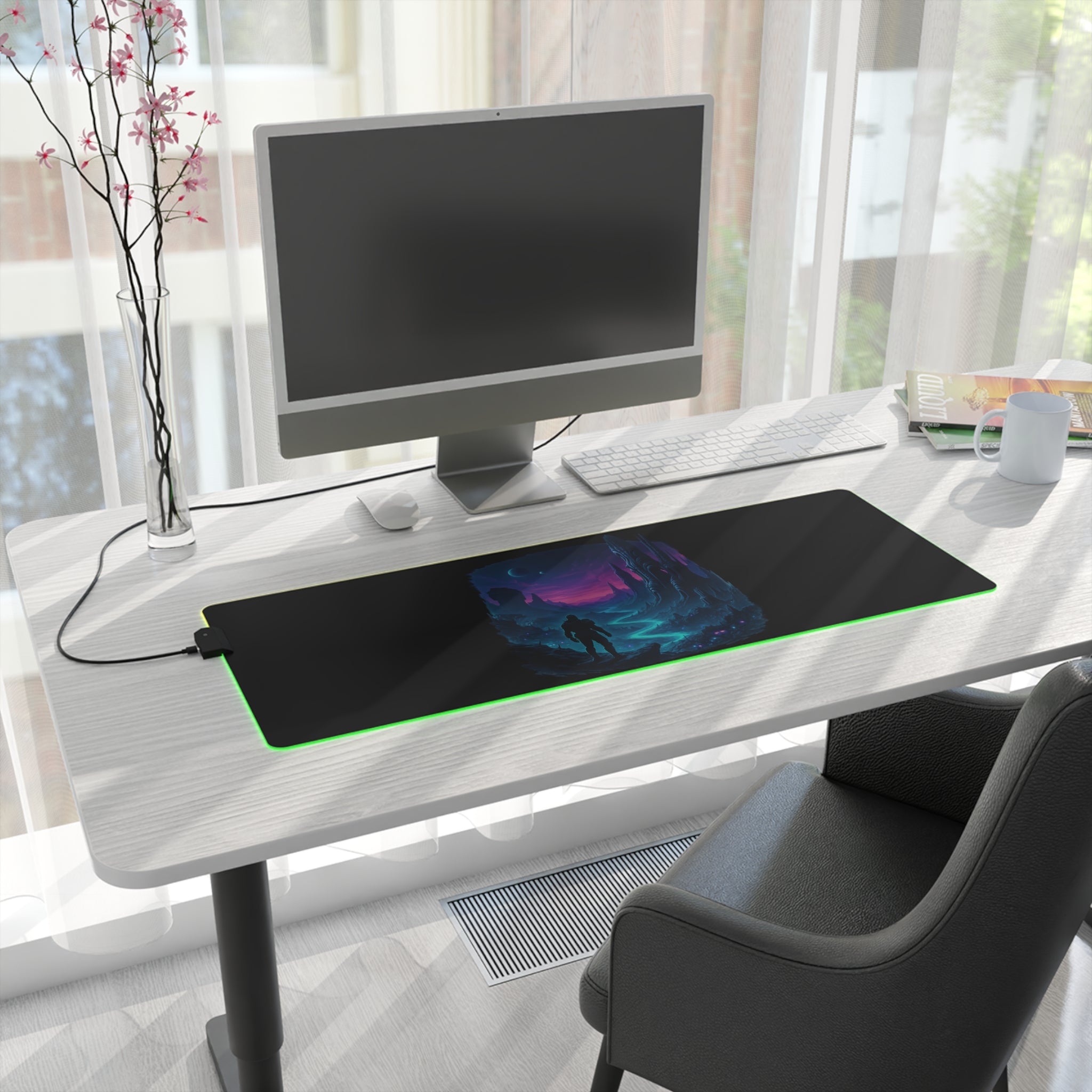 LED Gaming Mouse Pad with Cosmic Landscape Design | Gamer Accessories, Desk Decor, Office Gift, Unique Gaming Setup, LED Light
