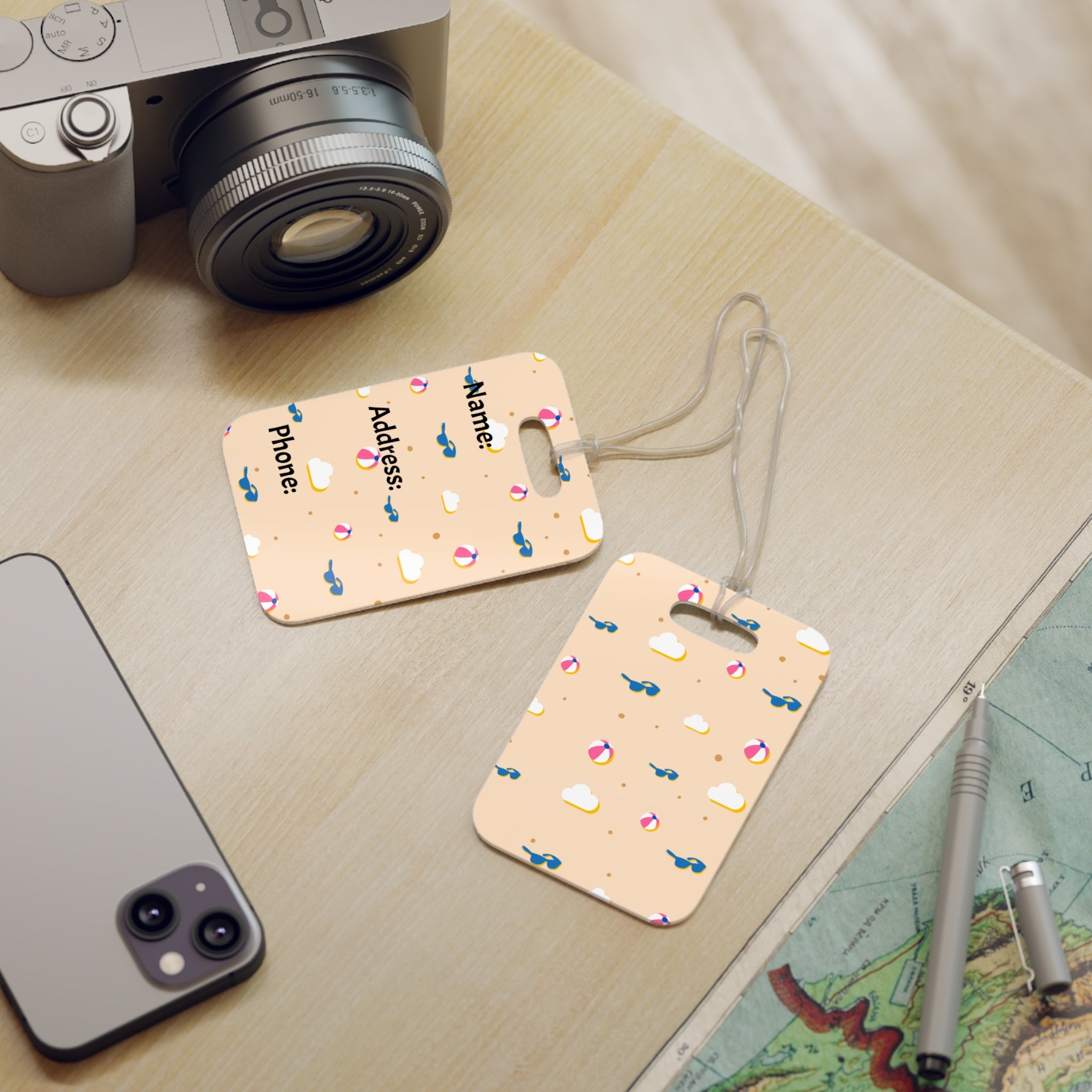 Beach-Themed Luggage Tags with Name, Address, and Phone