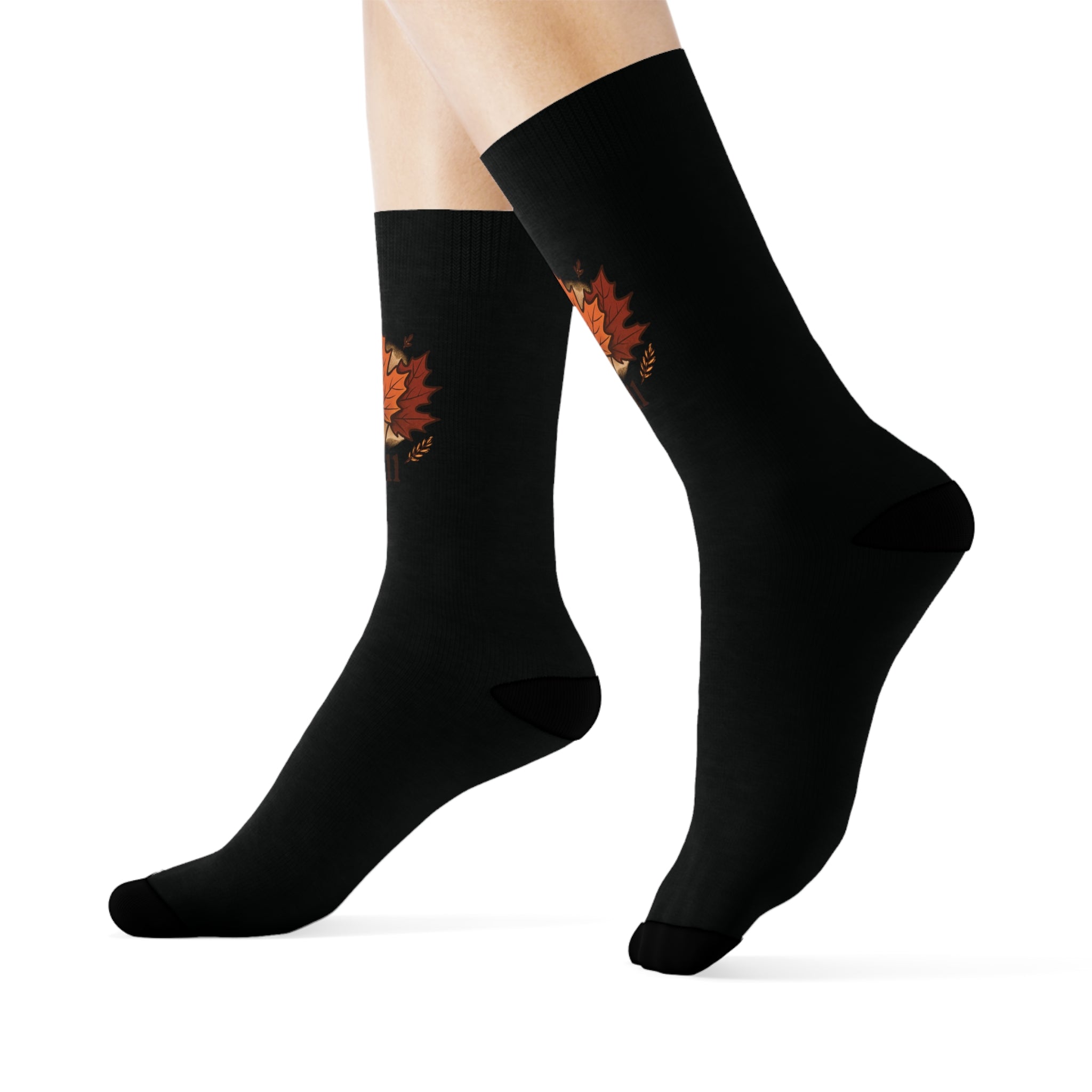 Autumn-Themed Crew Socks with Leaf Design, Cozy Socks for Fall, Perfect Gift for Thanksgiving, Casual Everyday Wear, Unique Sock Collection
