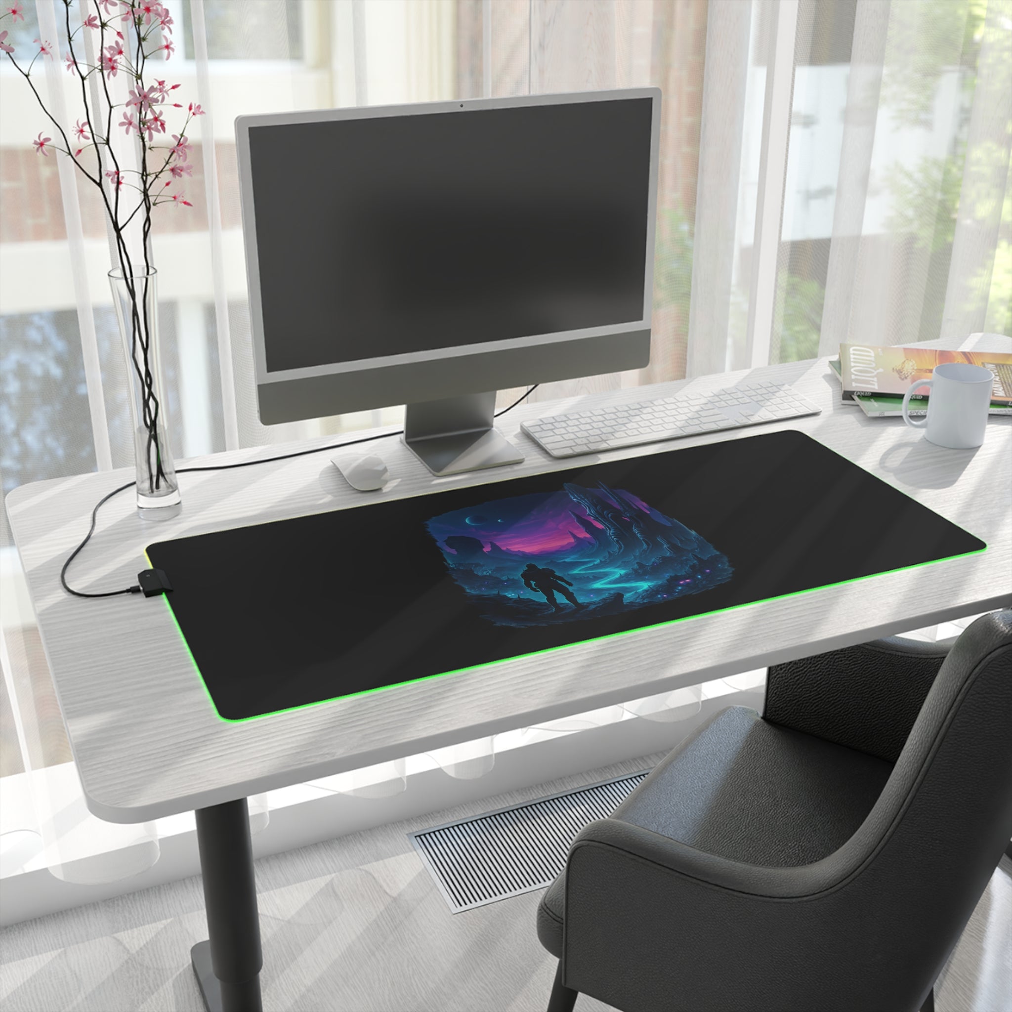 LED Gaming Mouse Pad with Cosmic Landscape Design | Gamer Accessories, Desk Decor, Office Gift, Unique Gaming Setup, LED Light