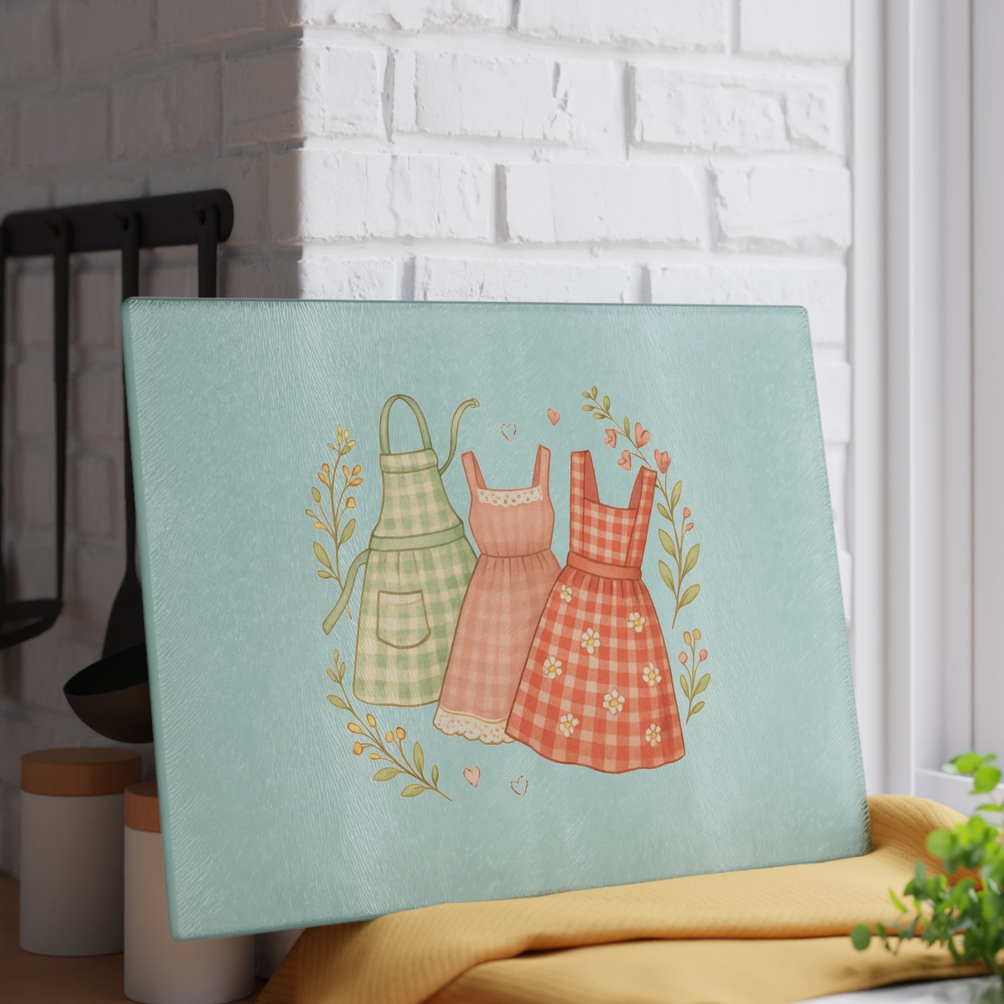Vintage Apron Glass Cutting Board