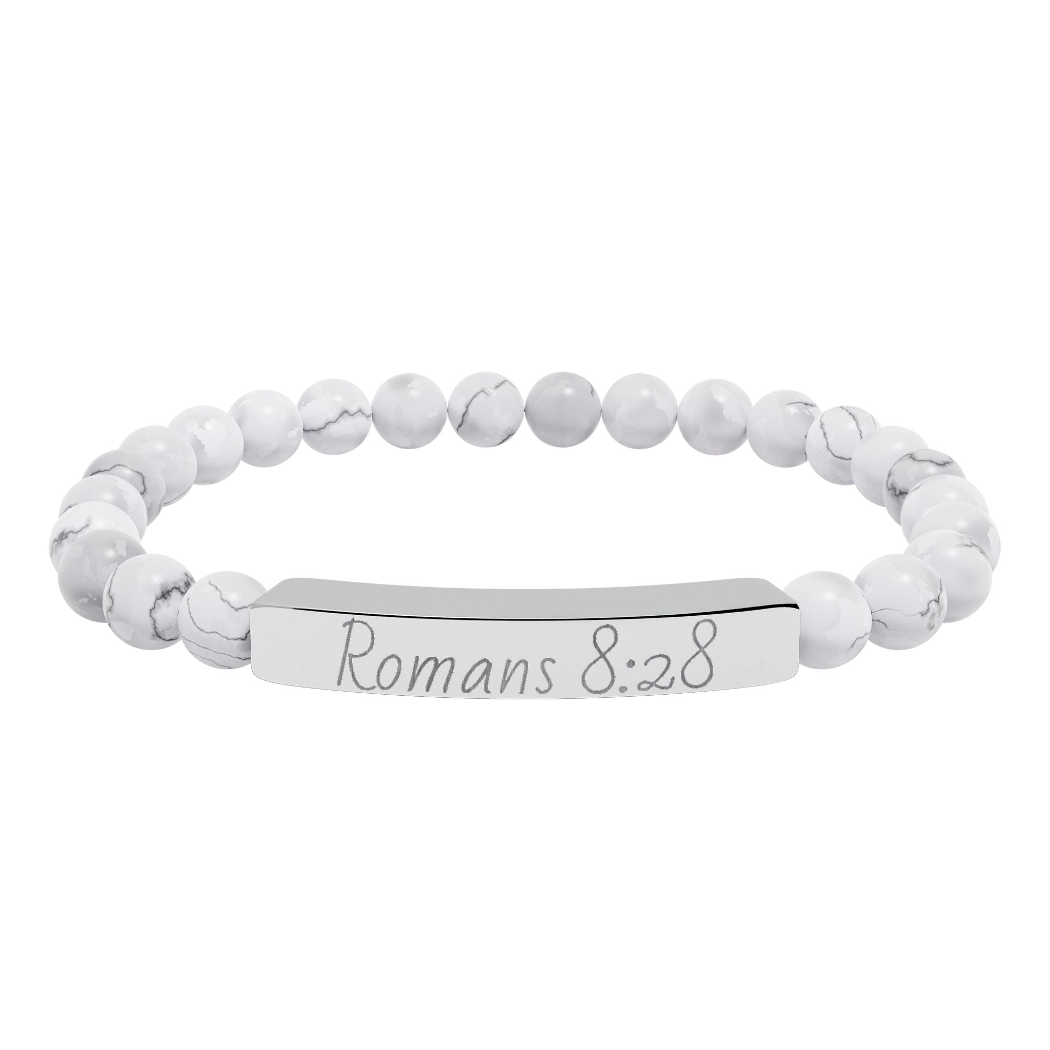 Romans 8:28 Engraved Natural Stone Stretch Bracelet