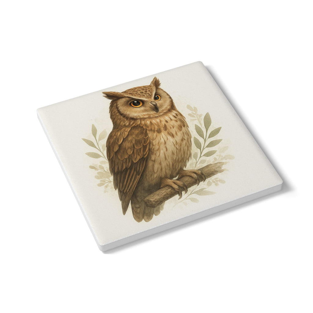 Owl-Themed Ceramic Coaster Set, Nature Decor, Gift for Animal Lovers, Home Barware, Rustic Kitchen Accessory