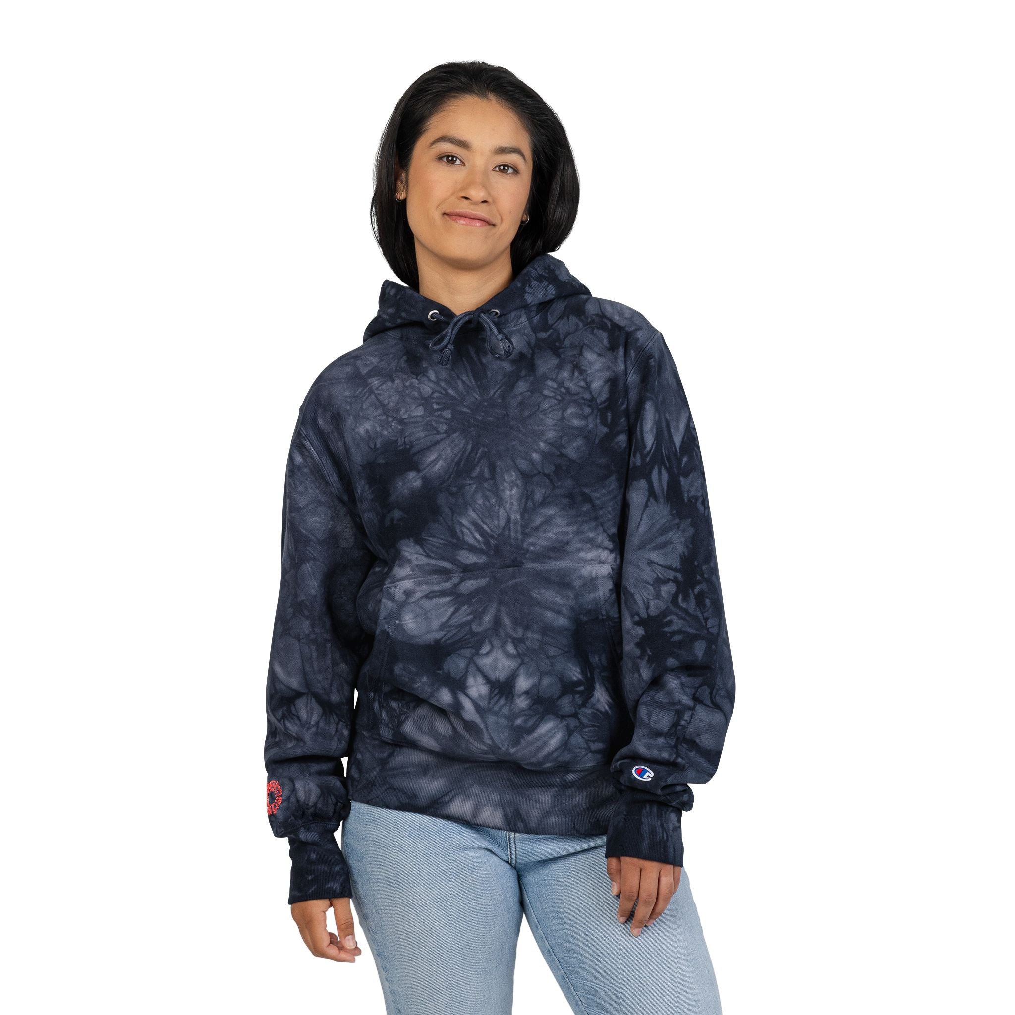 Unisex Tie-Dye Champion Hoodie, Cozy Tie-Dye Sweatshirt, Embroidered Hoodie Gift, Streetwear Fashion, Trendy Casual Wear-Redeemed on right wrist