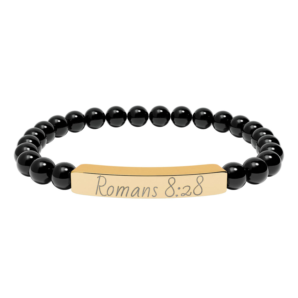 Romans 8:28 Engraved Natural Stone Stretch Bracelet