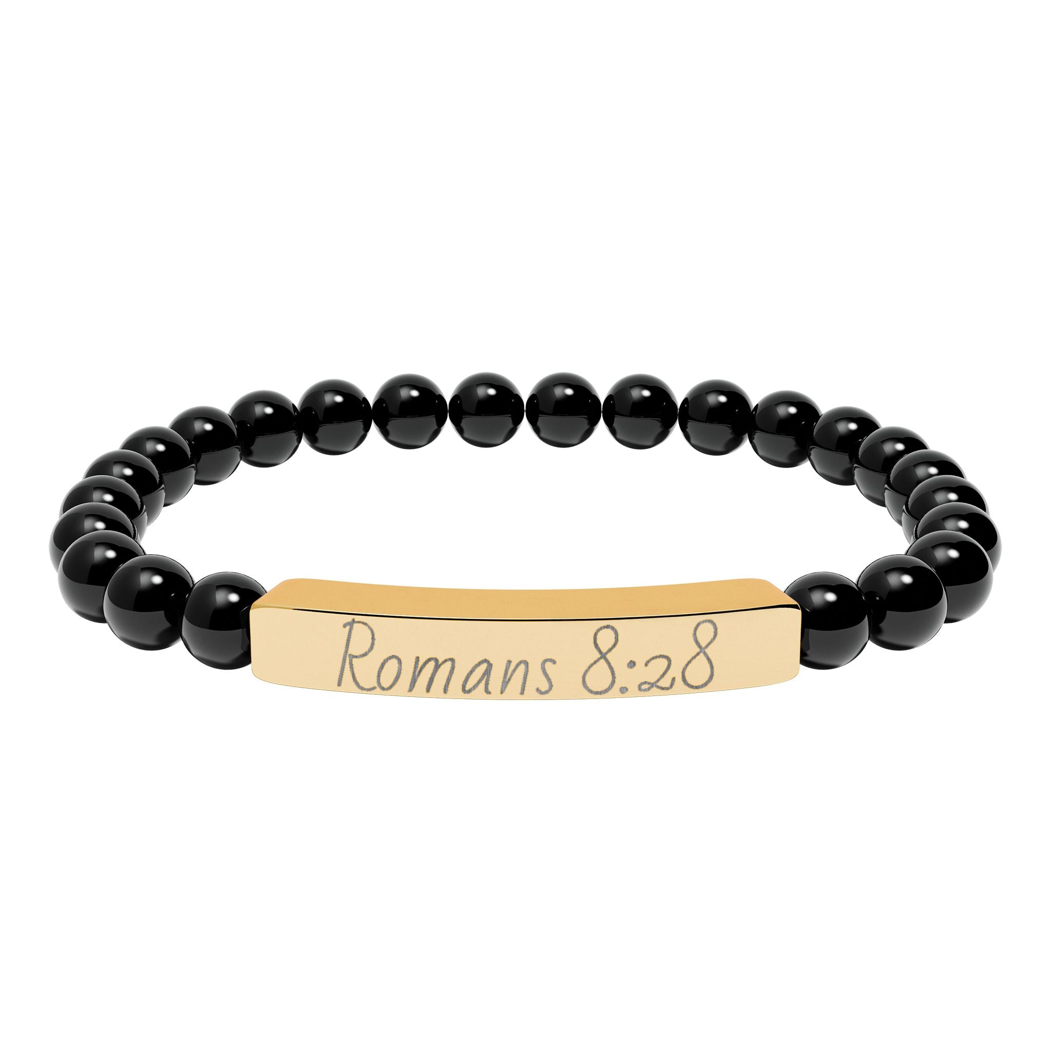 Romans 8:28 Engraved Natural Stone Stretch Bracelet