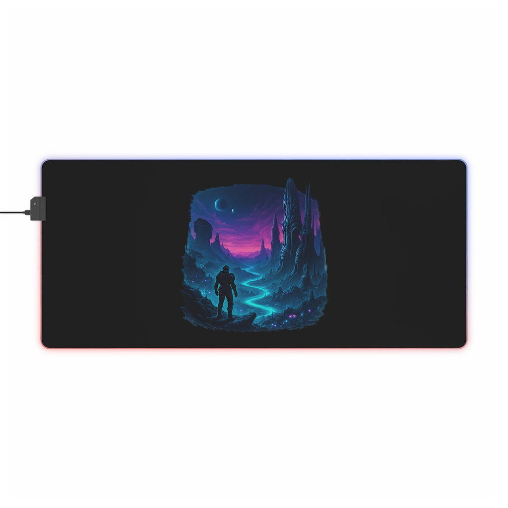 LED Gaming Mouse Pad with Cosmic Landscape Design | Gamer Accessories, Desk Decor, Office Gift, Unique Gaming Setup, LED Light