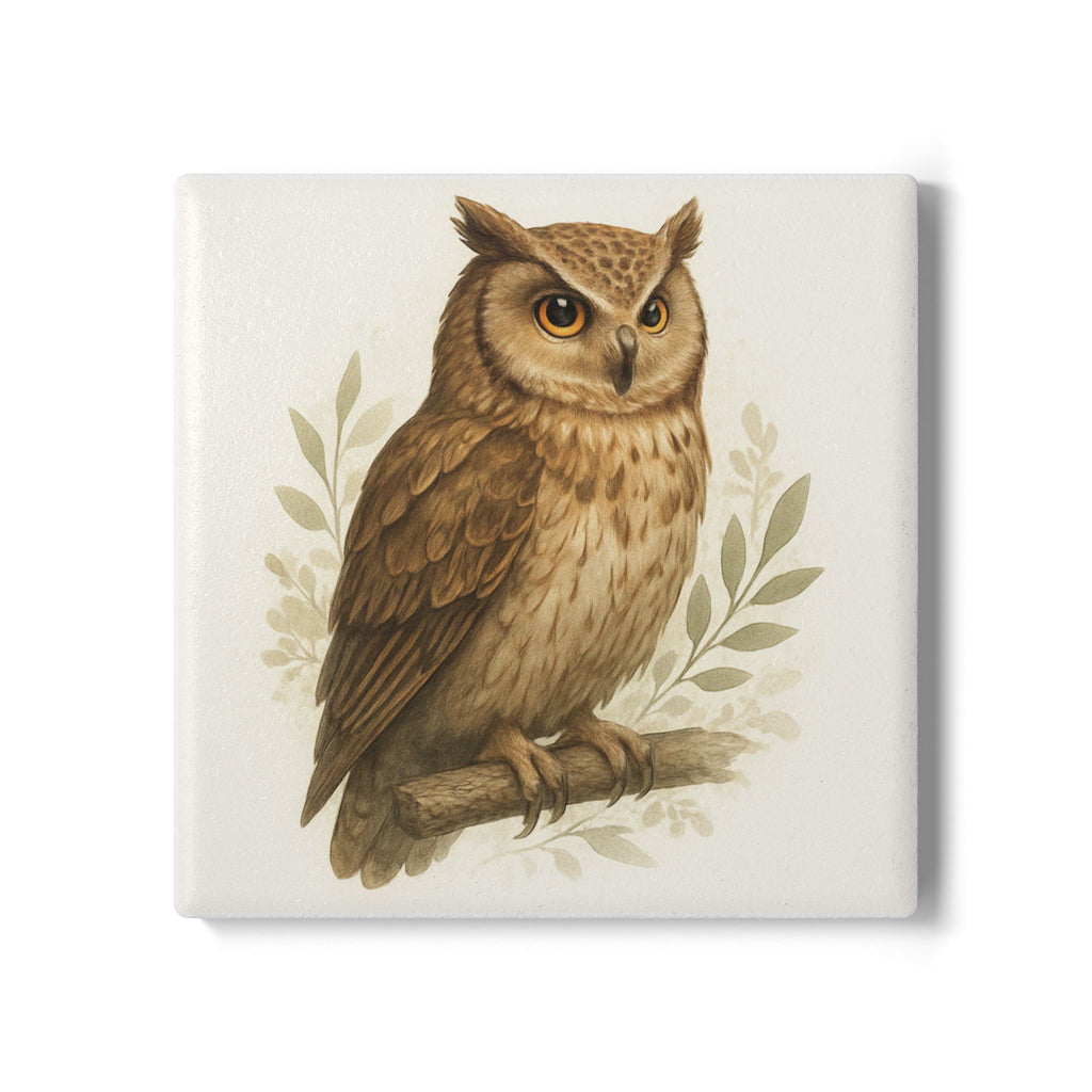 Owl-Themed Ceramic Coaster Set, Nature Decor, Gift for Animal Lovers, Home Barware, Rustic Kitchen Accessory
