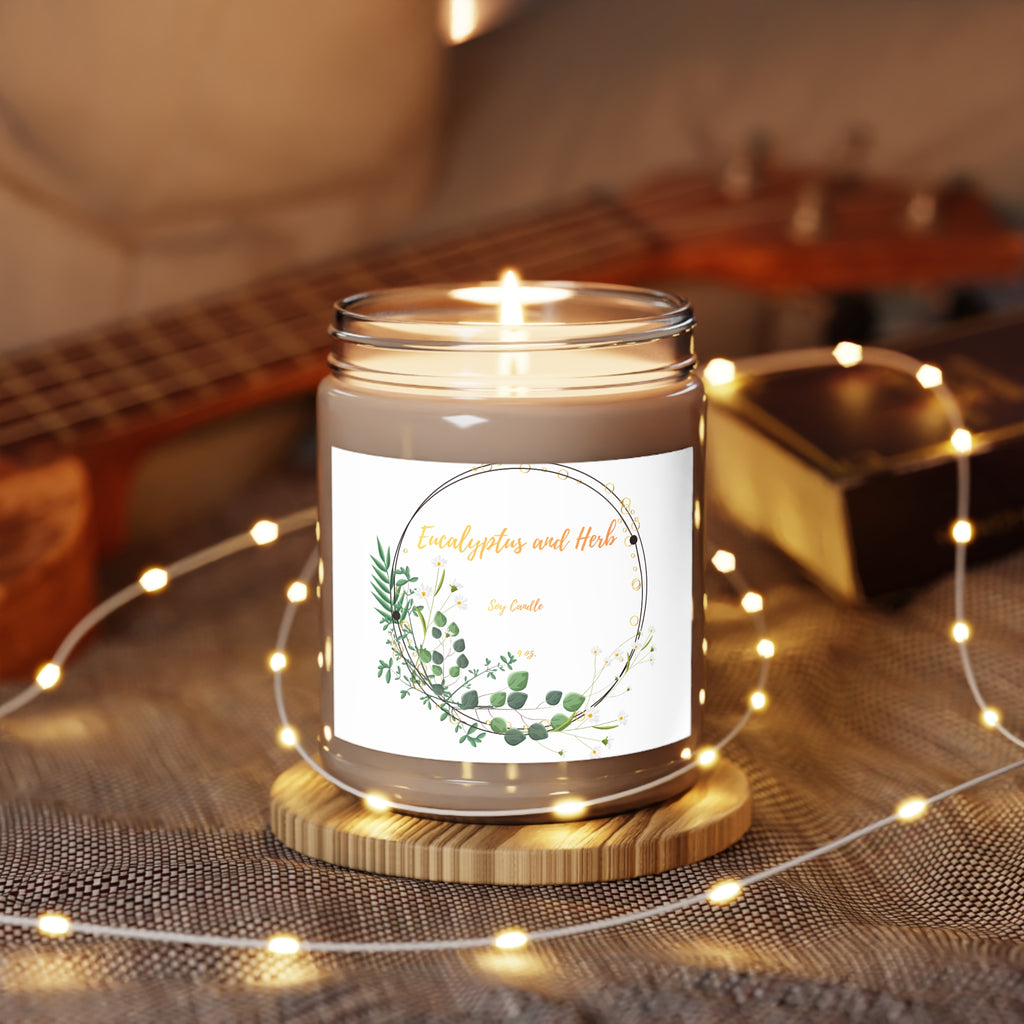 Eucalyptus & Herb Soy Candle — 9 oz Scented Candle with White Lid