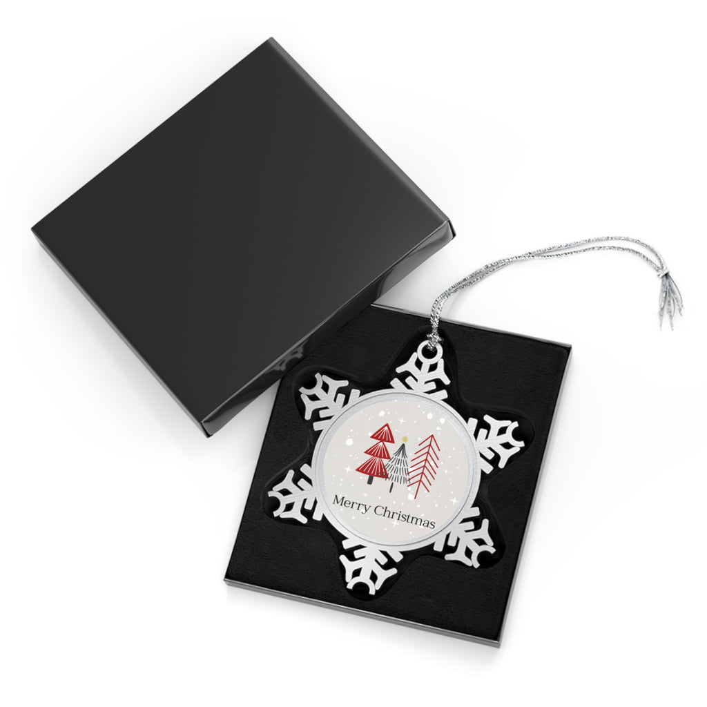 Merry Christmas Pewter Snowflake Ornament