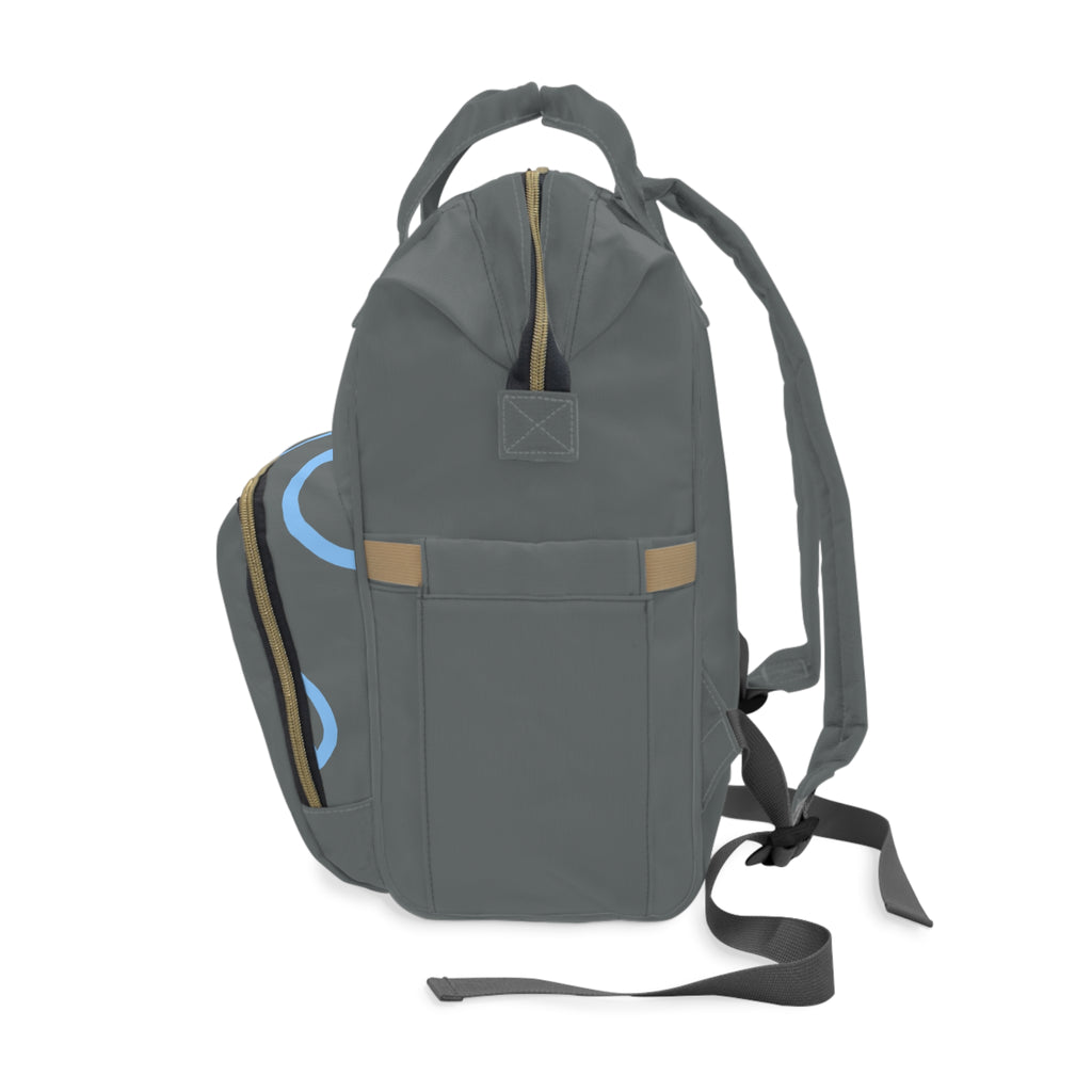 Multifunctional Gray & Blue Diaper Backpack — Spacious Baby Travel Bag