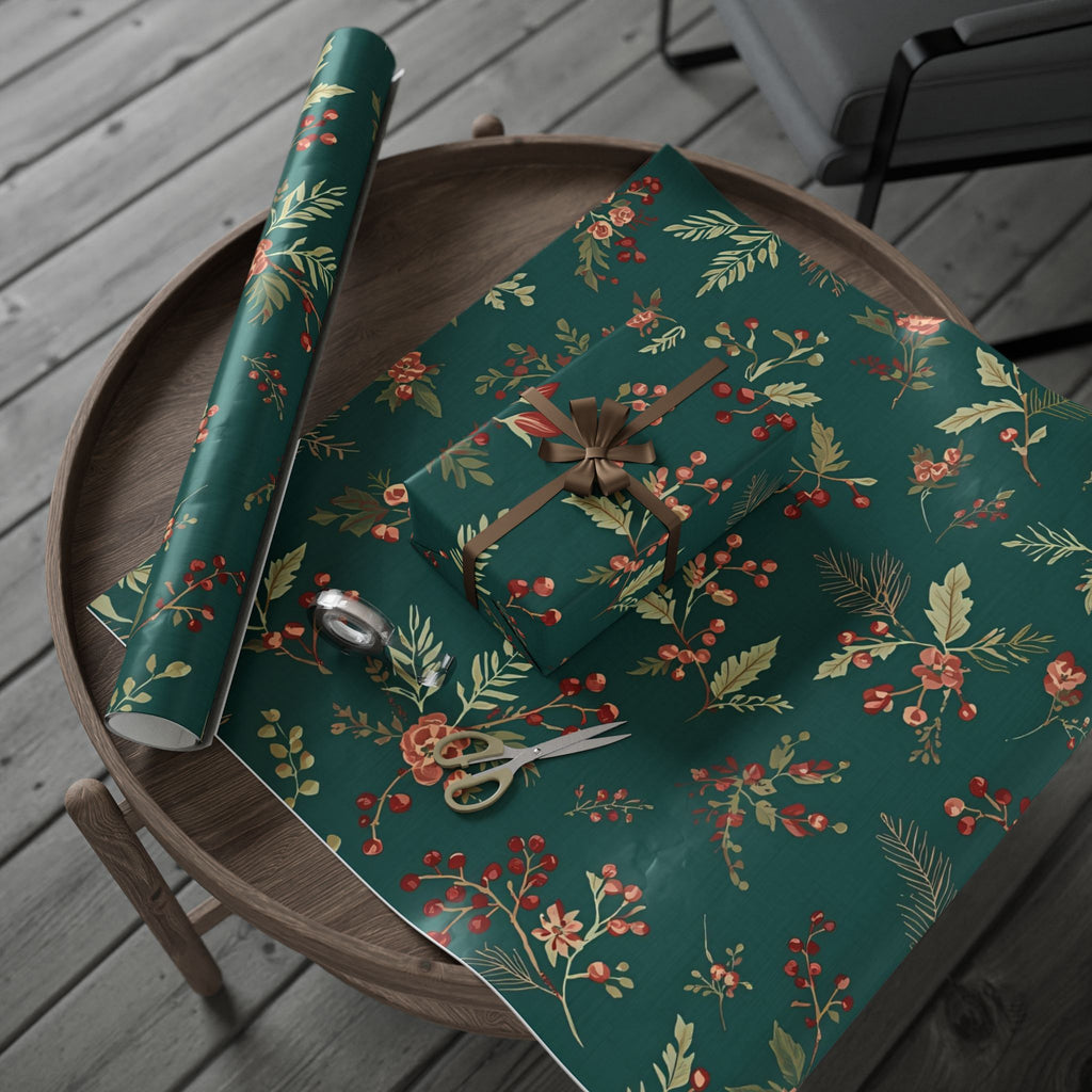 Green Floral Christmas Wrapping Paper