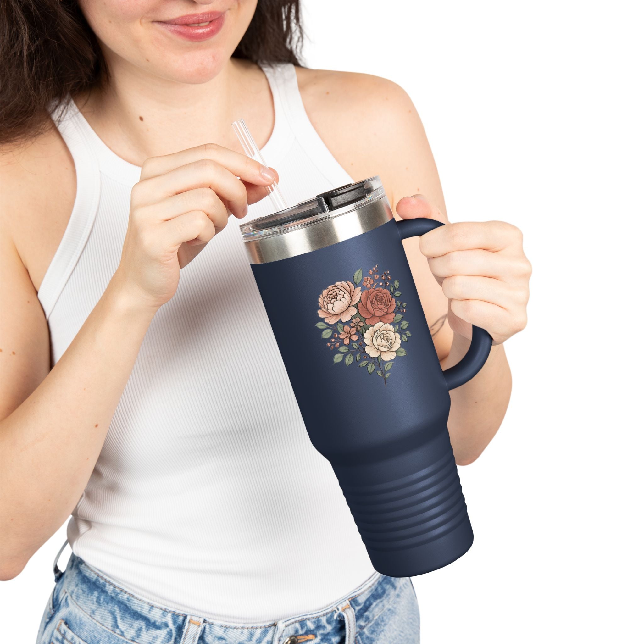 Floral Insulated Travel Mug - 40oz Reusable Drinkware for Coffee Lovers