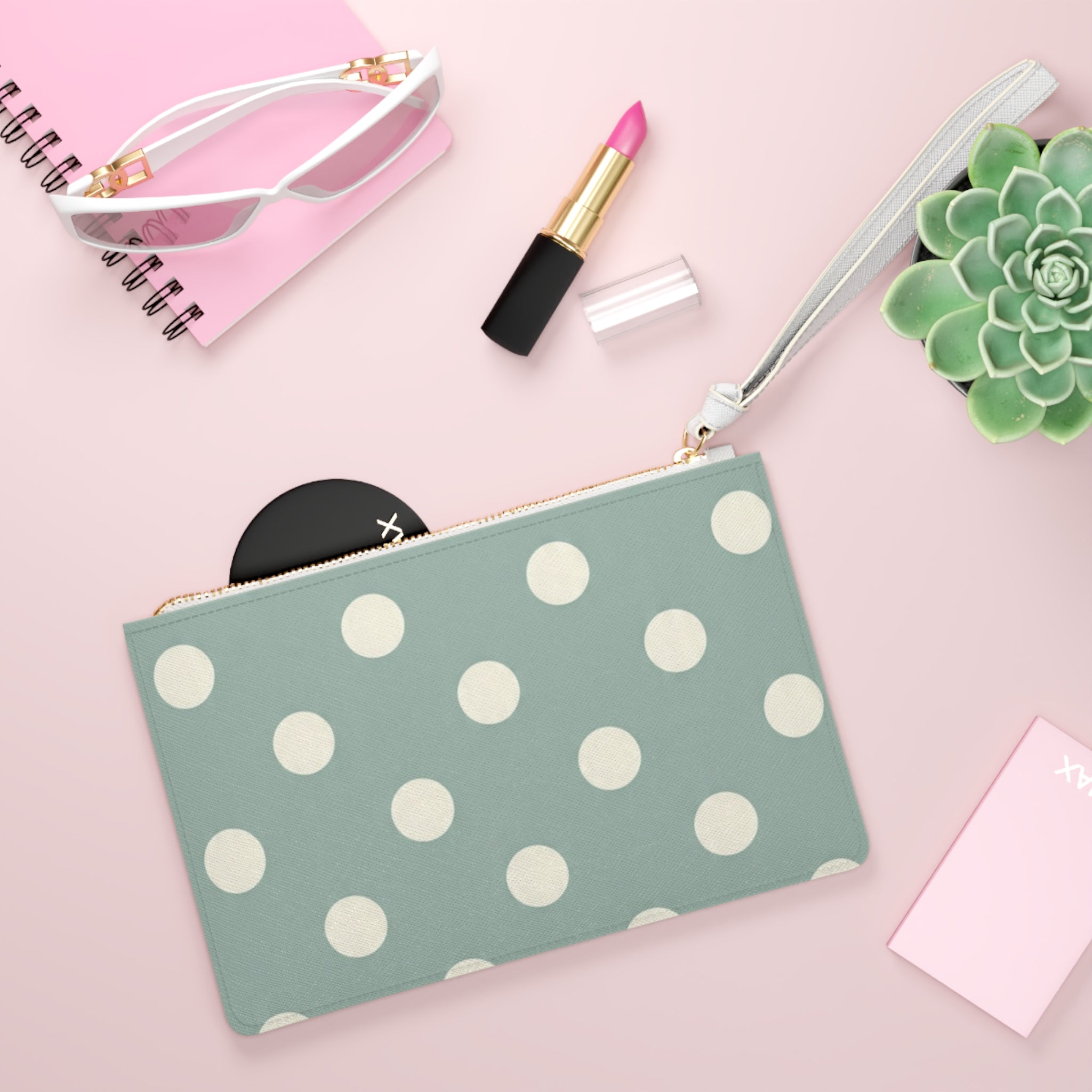 Light Green Polka Dot Clutch Bag — Cute Handheld Evening Clutch