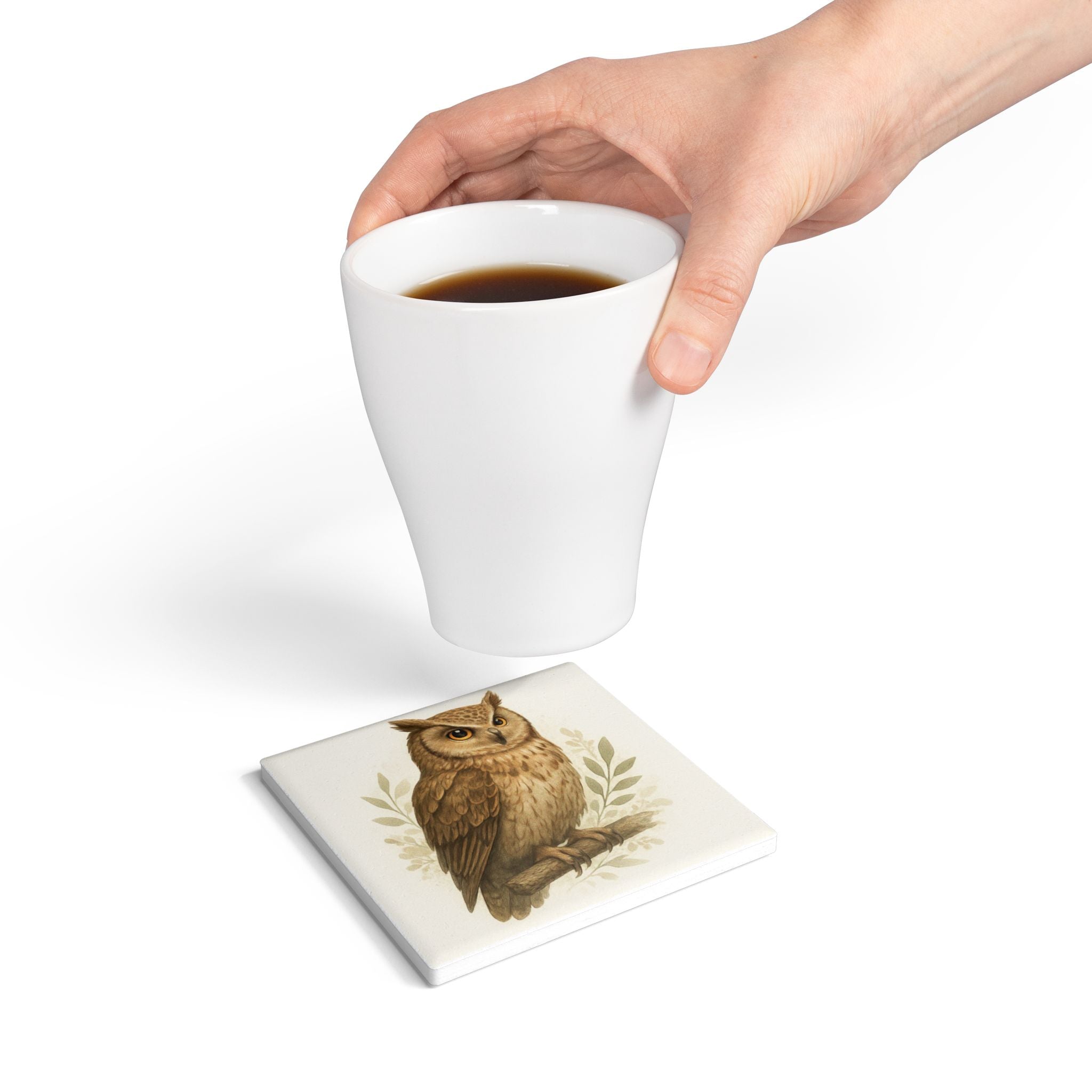 Owl-Themed Ceramic Coaster Set, Nature Decor, Gift for Animal Lovers, Home Barware, Rustic Kitchen Accessory