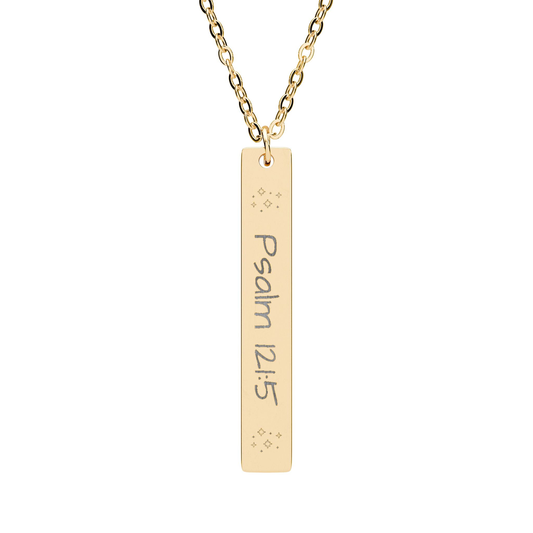 Psalm 121:5 Engraved Vertical Bar Necklace — Inspirational Scripture Pendant