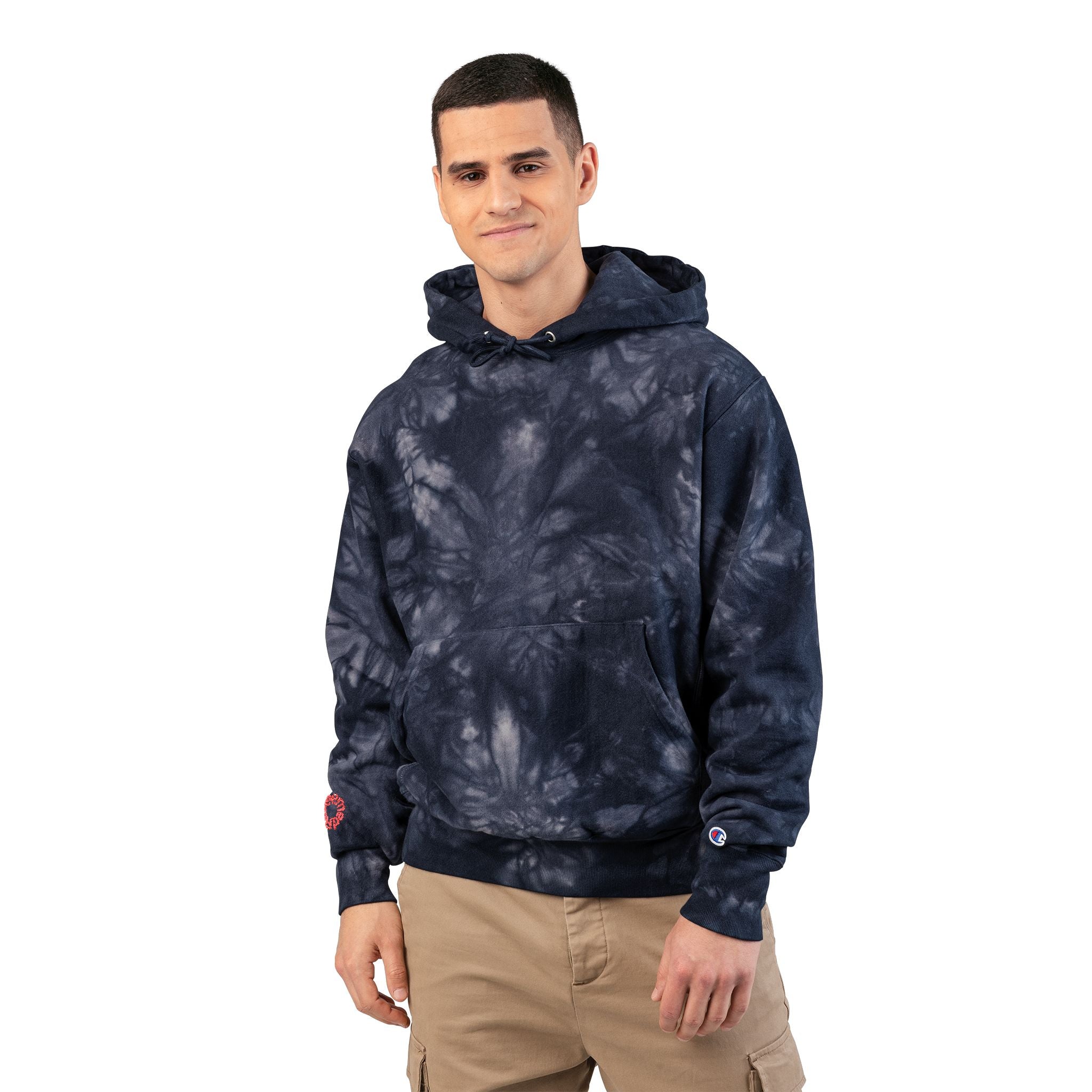 Unisex Tie-Dye Champion Hoodie, Cozy Tie-Dye Sweatshirt, Embroidered Hoodie Gift, Streetwear Fashion, Trendy Casual Wear-Redeemed on right wrist