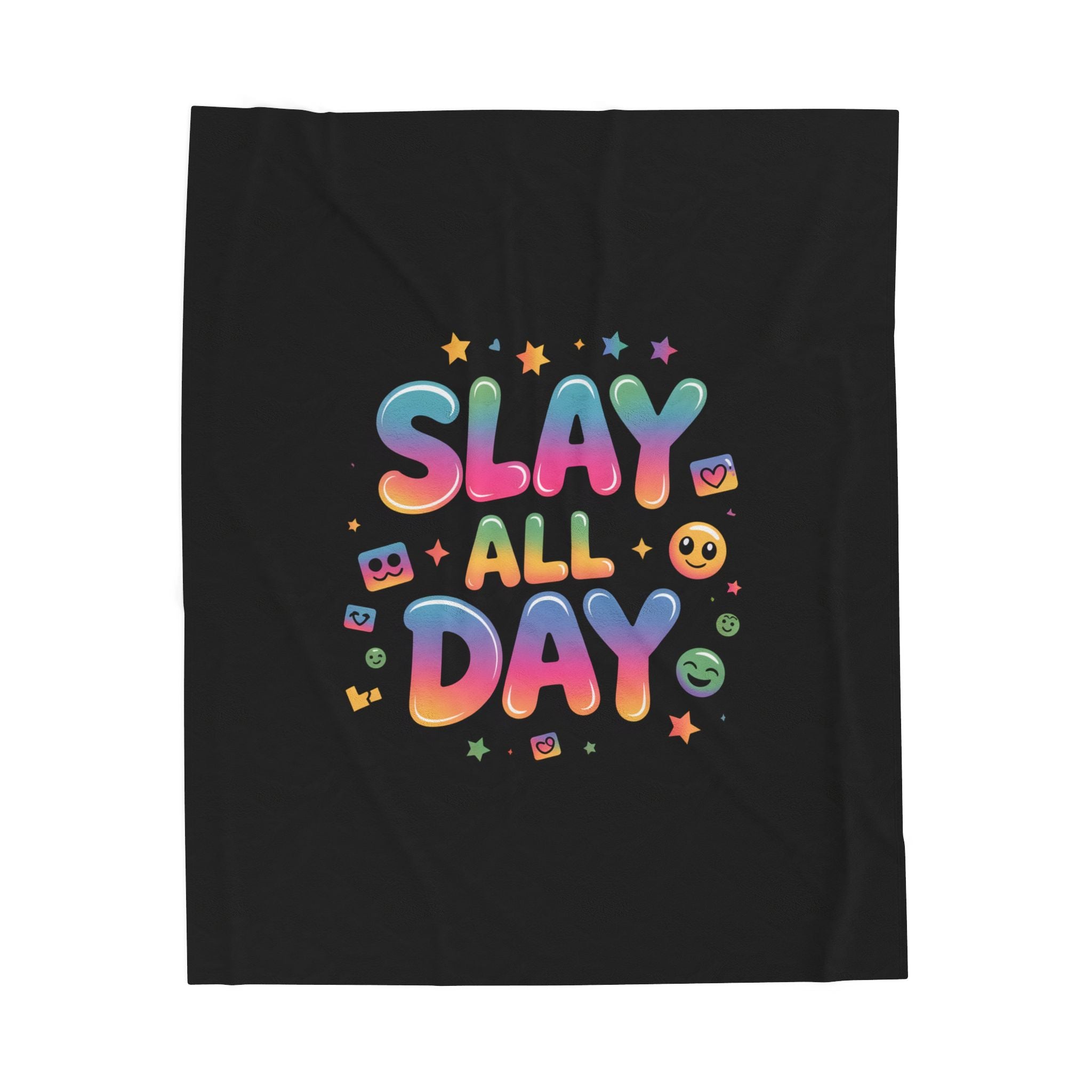 Slay All Day Velveteen Blanket | Gen-Z Slang, Bold Rainbow Text