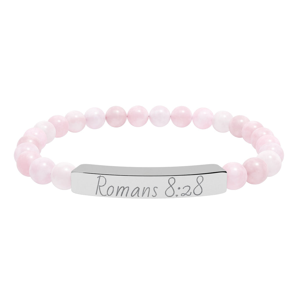Romans 8:28 Engraved Natural Stone Stretch Bracelet