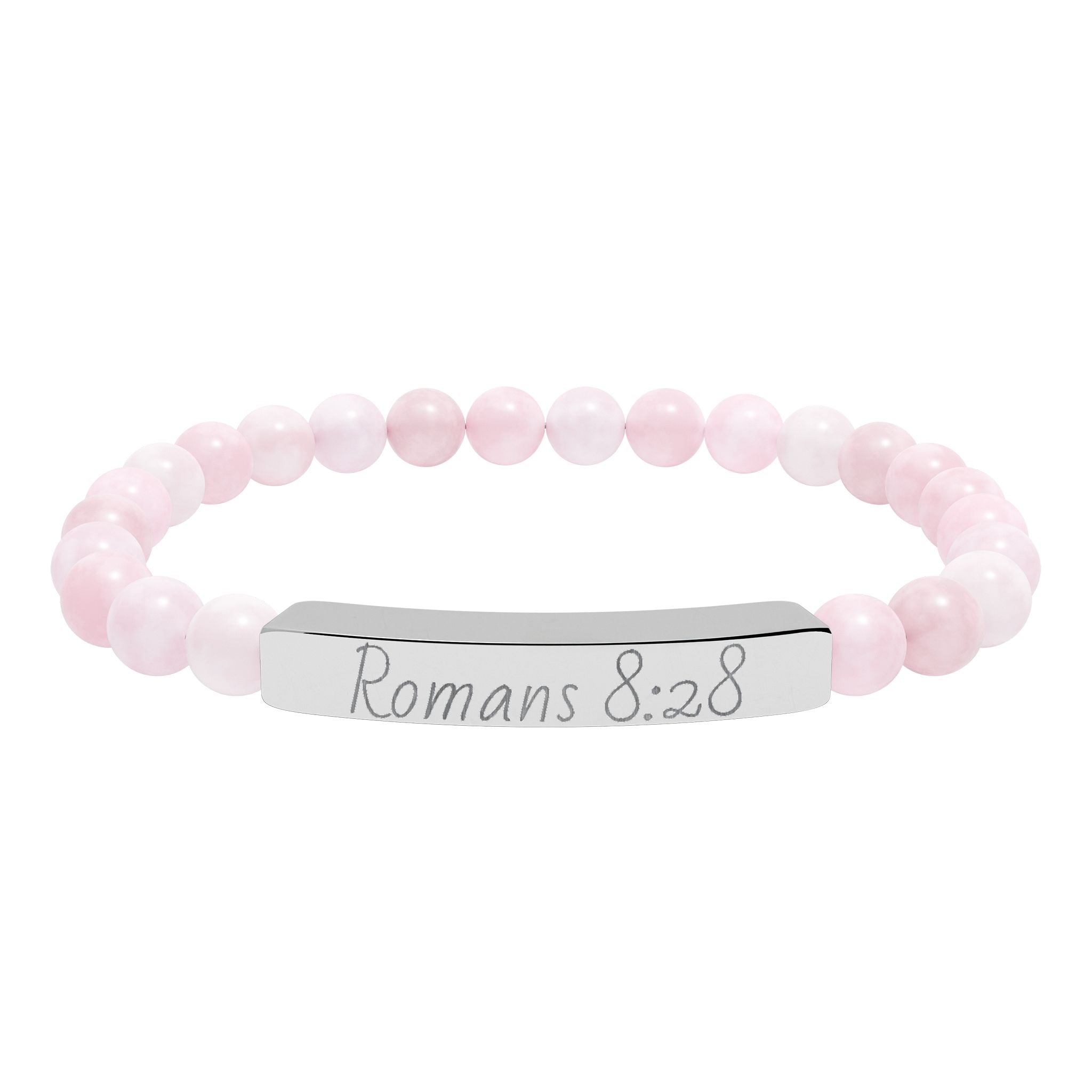 Romans 8:28 Engraved Natural Stone Stretch Bracelet