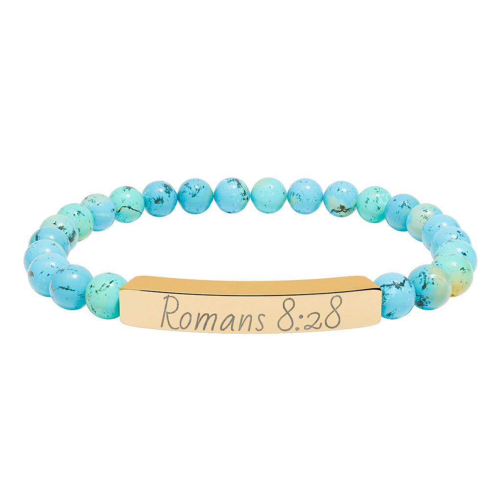 Romans 8:28 Engraved Natural Stone Stretch Bracelet