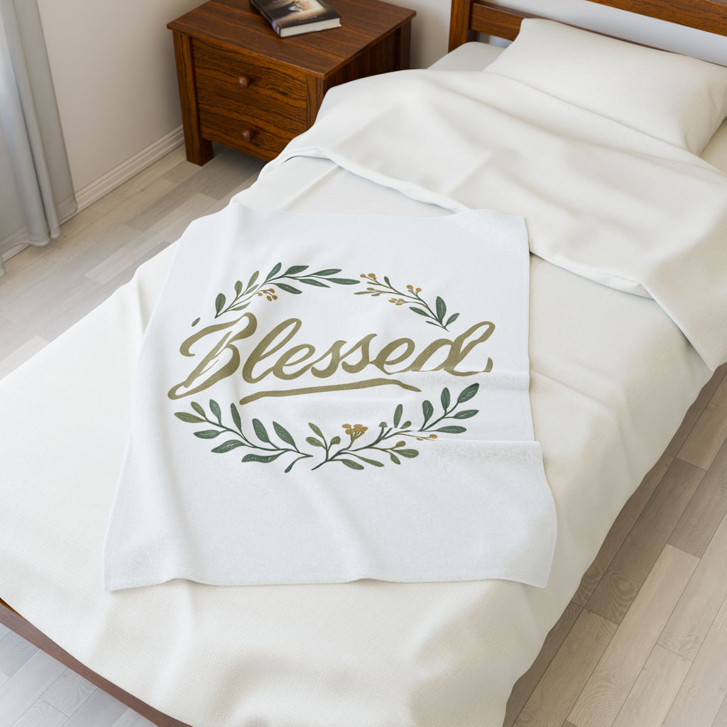 Blessed Velveteen Plush Blanket — Floral Wreath Cozy Throw