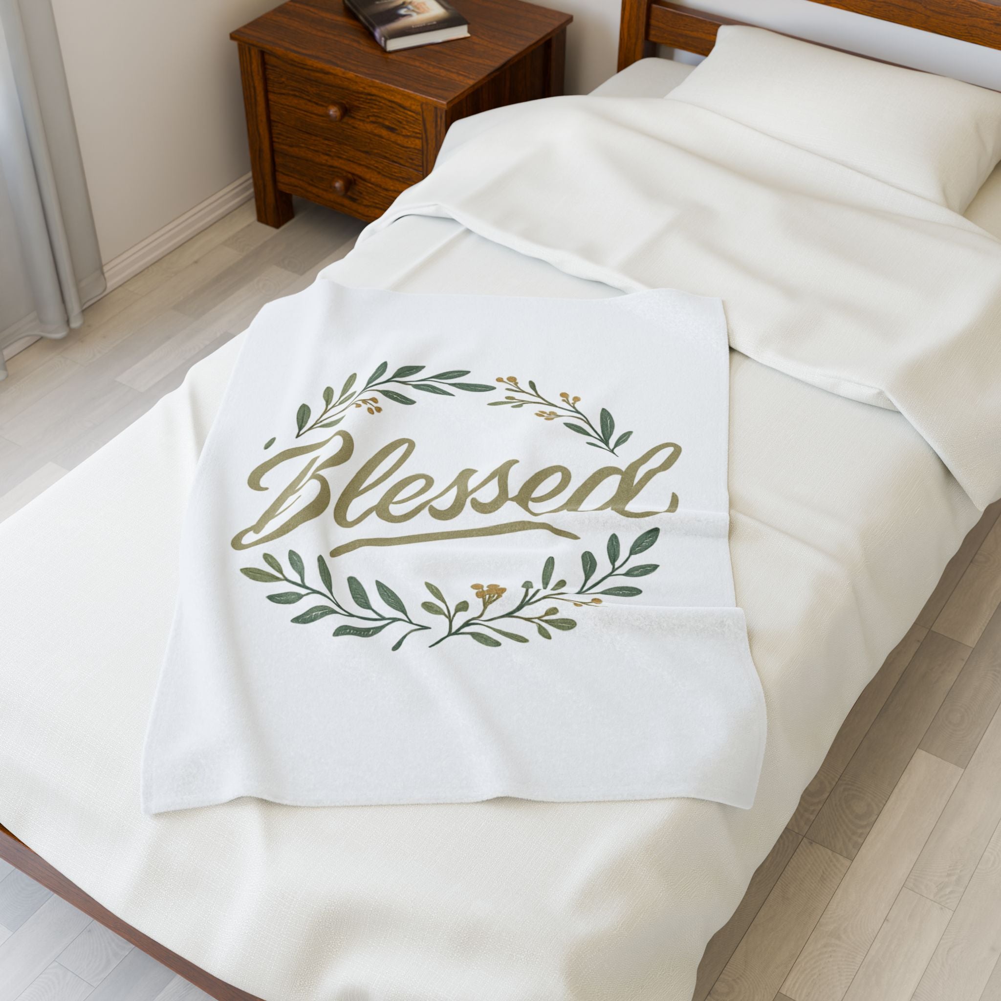 Blessed Velveteen Plush Blanket — Floral Wreath Cozy Throw