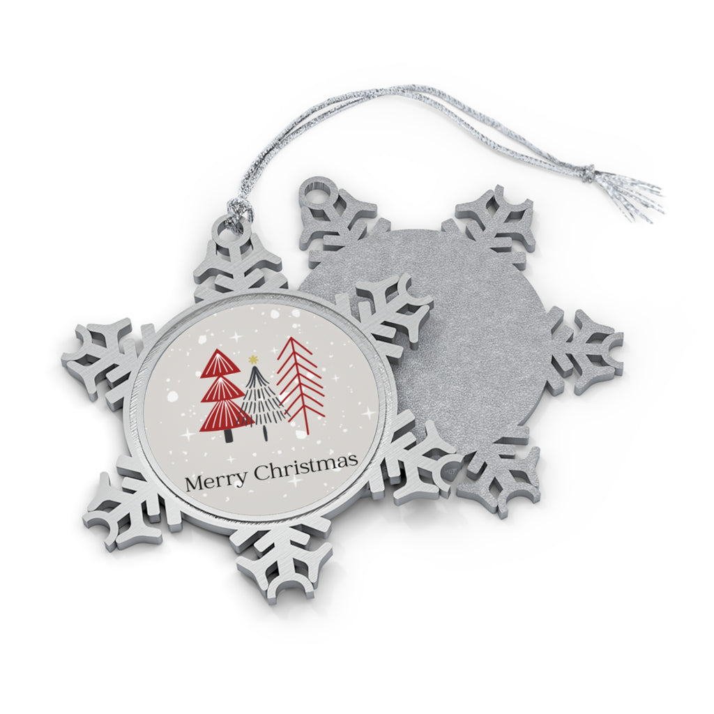 Merry Christmas Pewter Snowflake Ornament