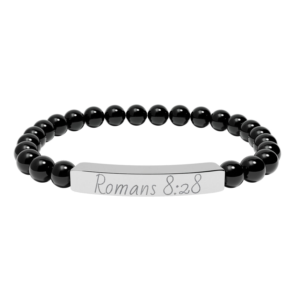 Romans 8:28 Engraved Natural Stone Stretch Bracelet