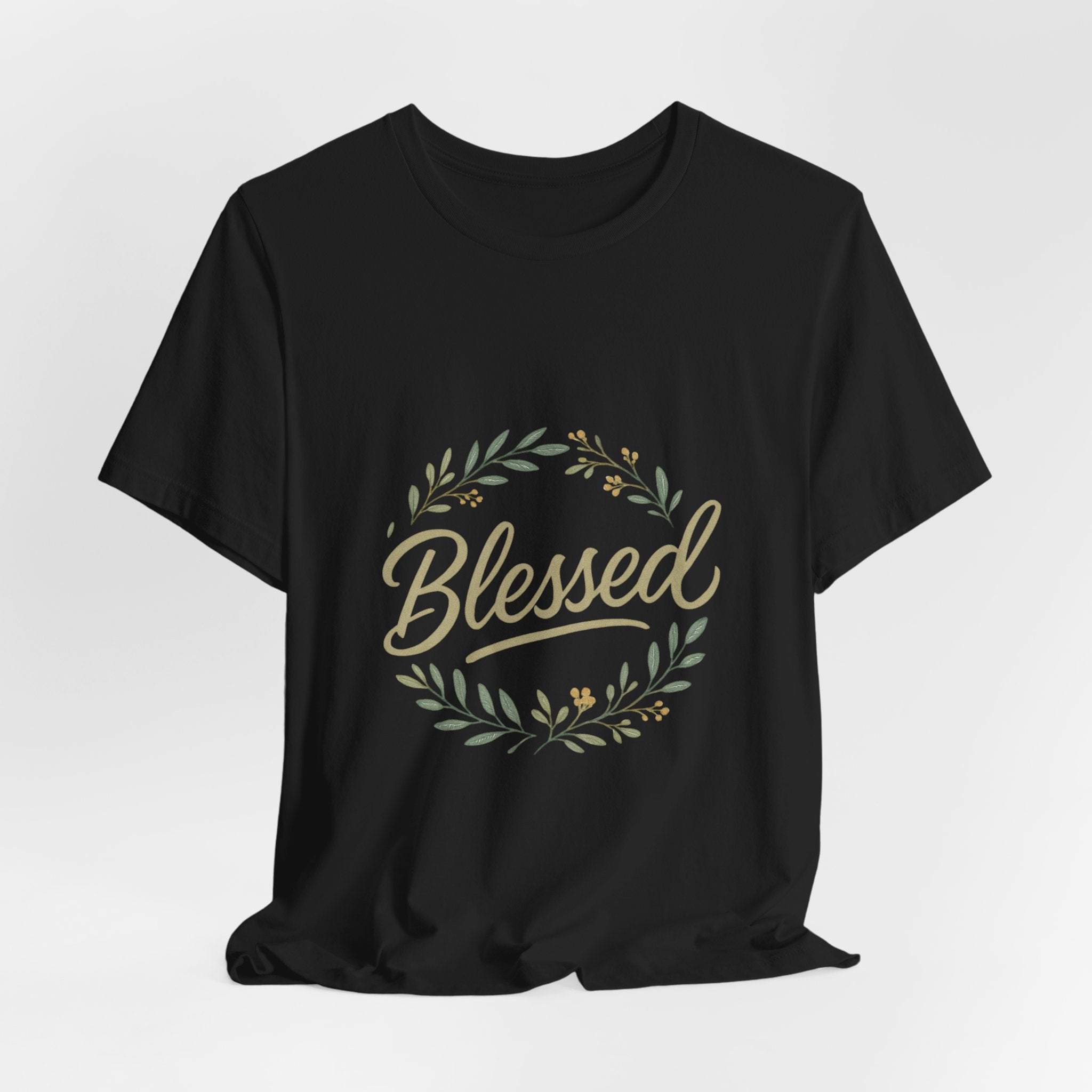 Blessed Floral Tee — "Blessed" Script T-Shirt with Wreath