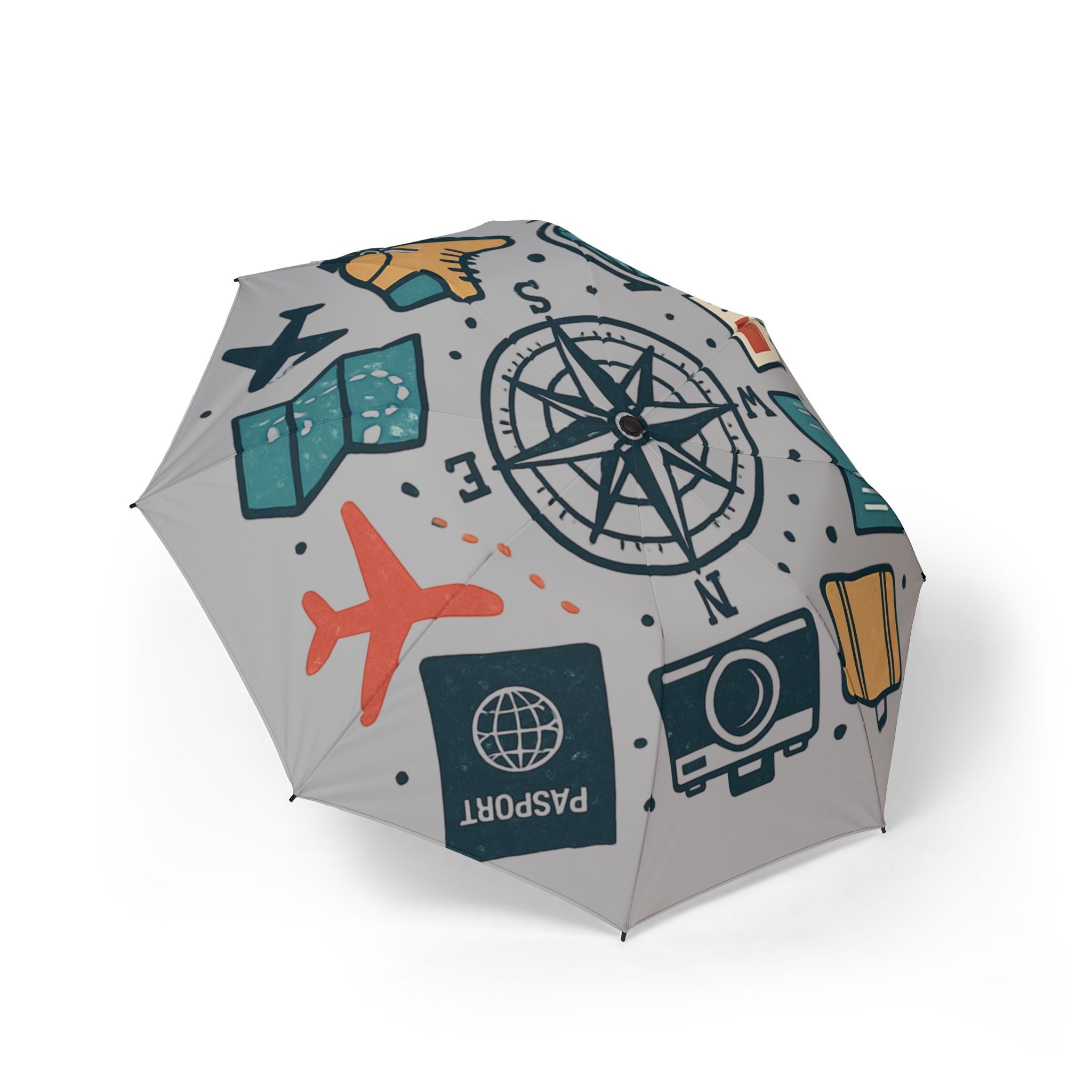Travel-Themed Semi-Automatic Foldable Umbrella