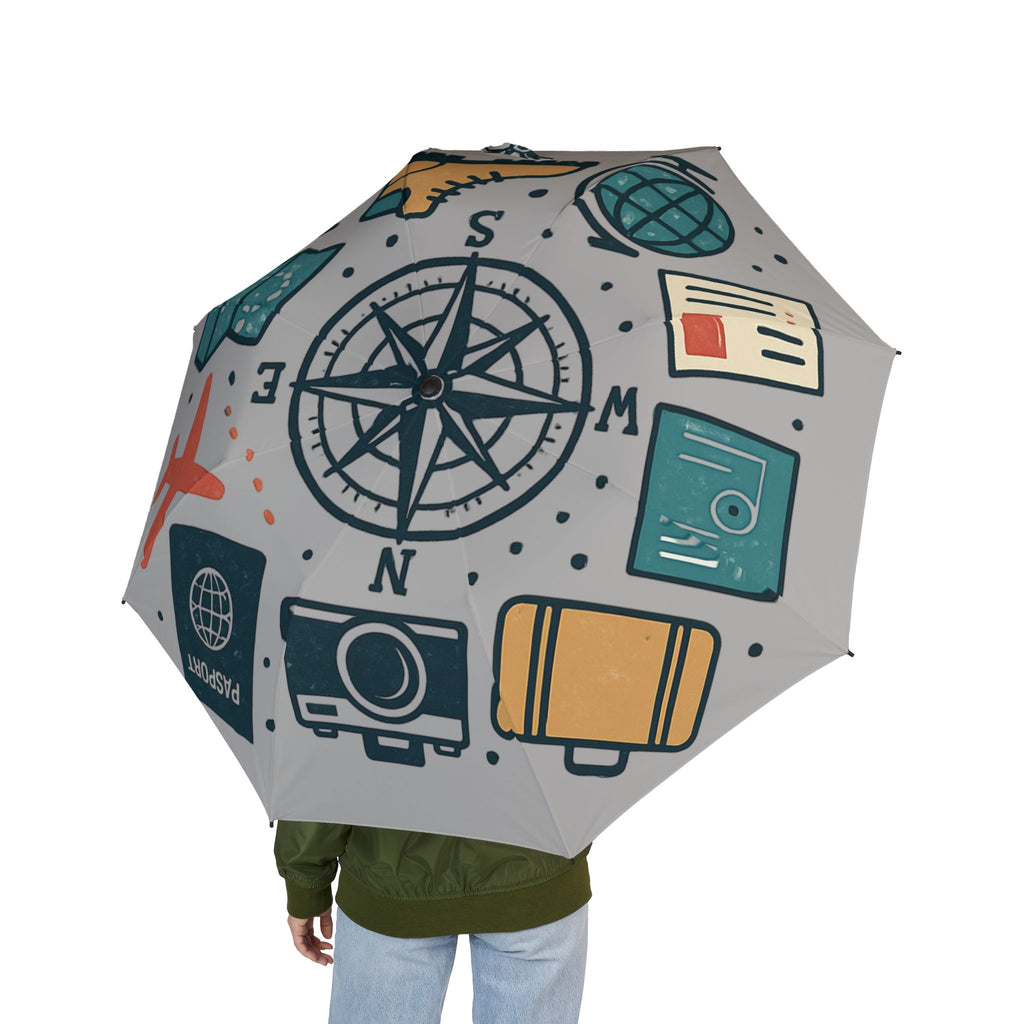 Travel-Themed Semi-Automatic Foldable Umbrella