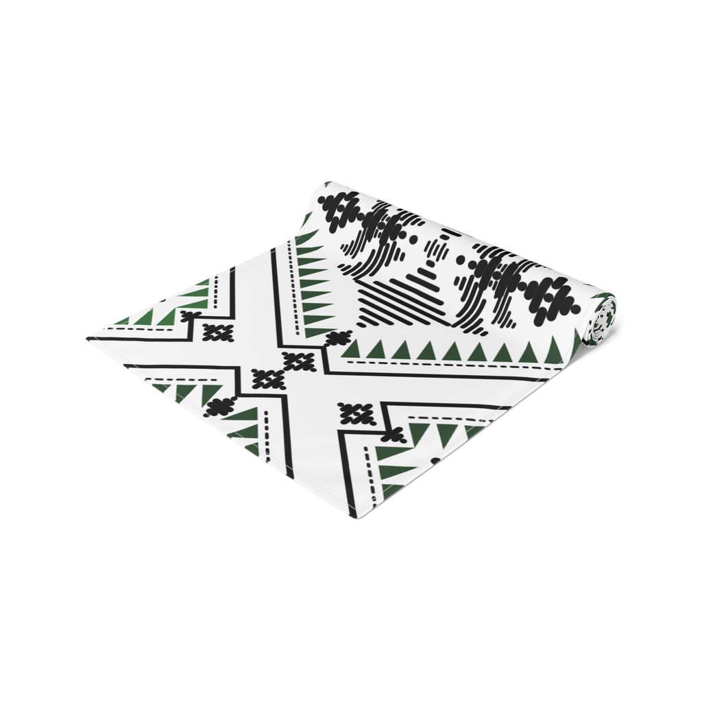 Aztec Pattern Cotton-Poly Table Runner — Southwestern Tribal Dining Decor