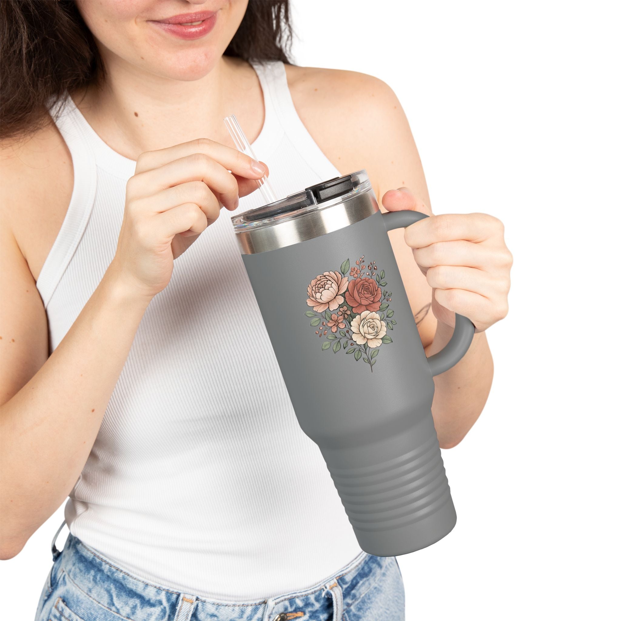 Floral Insulated Travel Mug - 40oz Reusable Drinkware for Coffee Lovers