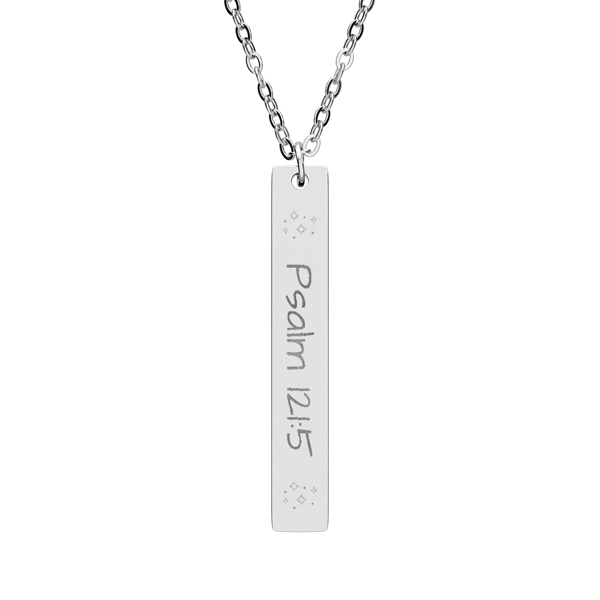 Psalm 121:5 Engraved Vertical Bar Necklace — Inspirational Scripture Pendant