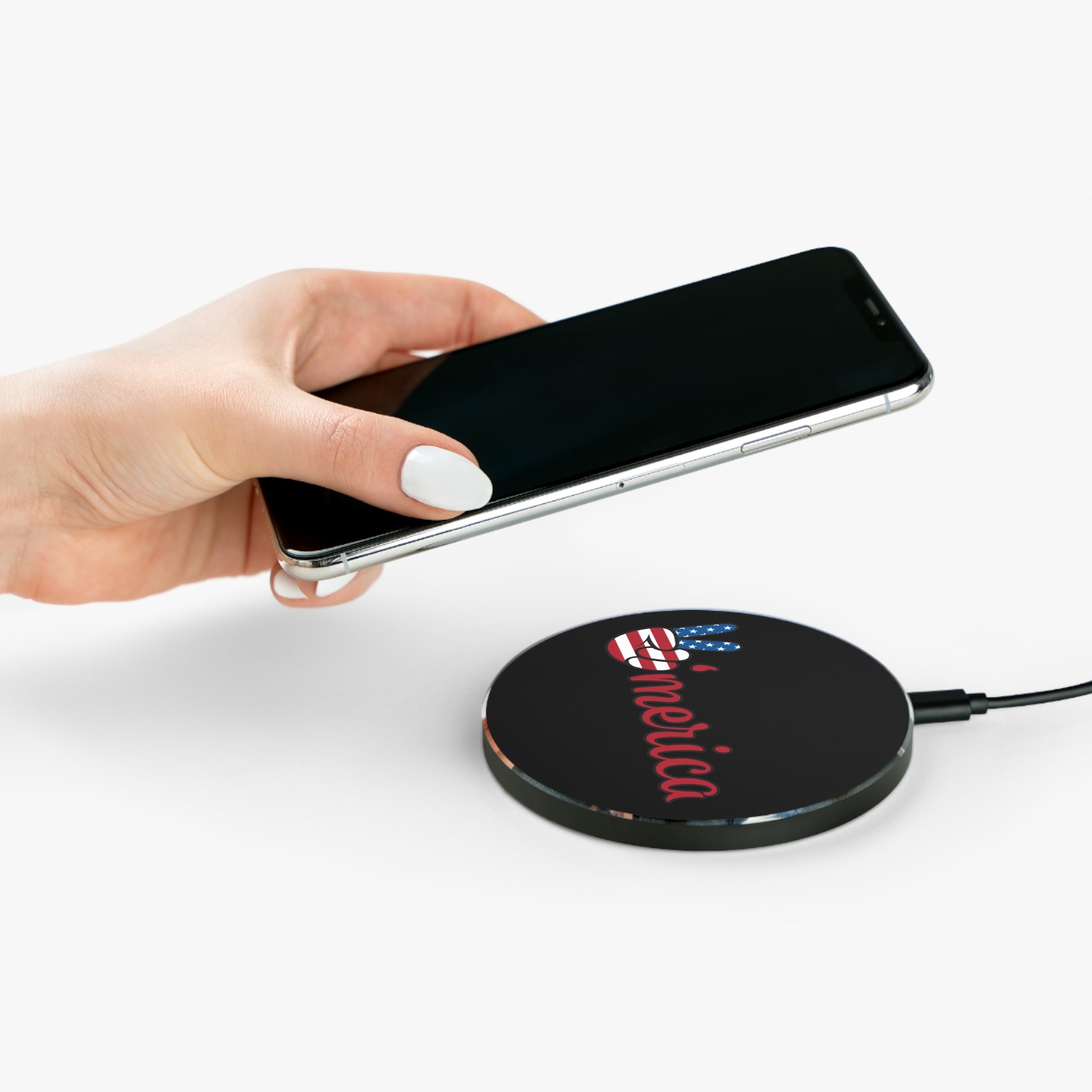 Patriotic Wireless Charger, Red White Blue Charging Pad, USA Design Charger, Fast Qi Charger, Gift for America Lovers