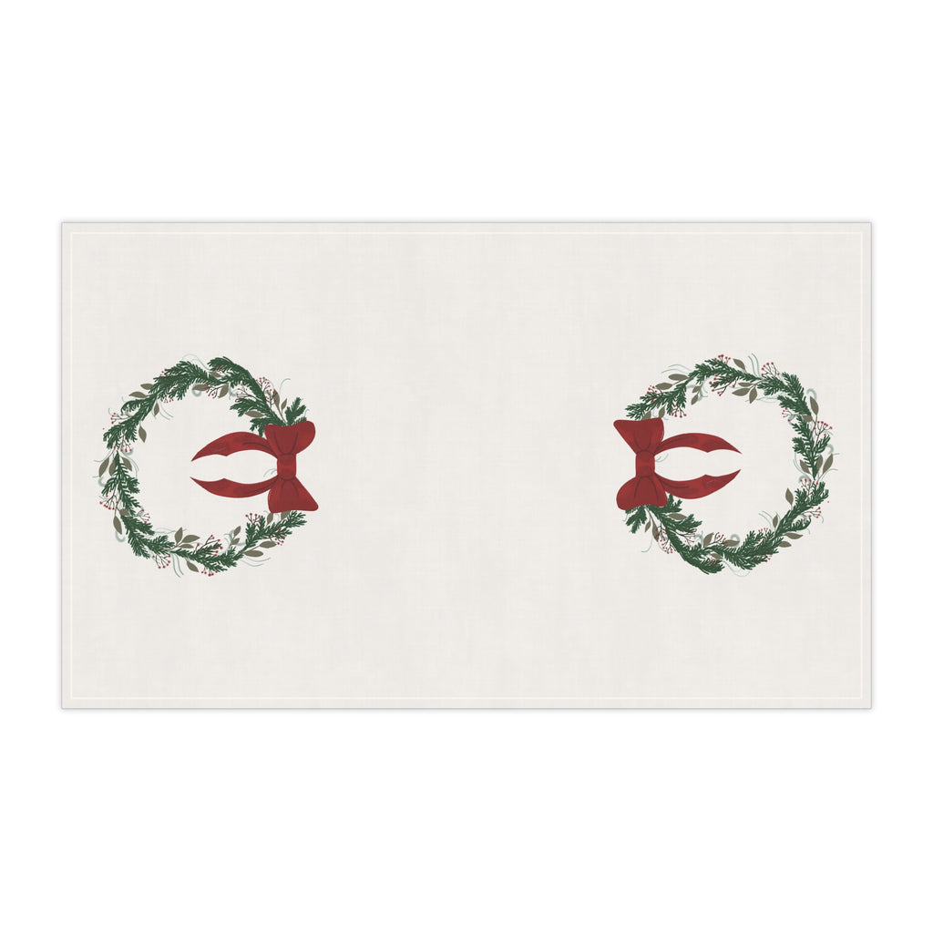 Christmas Wreath Tea Towel with Red Bow – Holiday Kitchen Linen