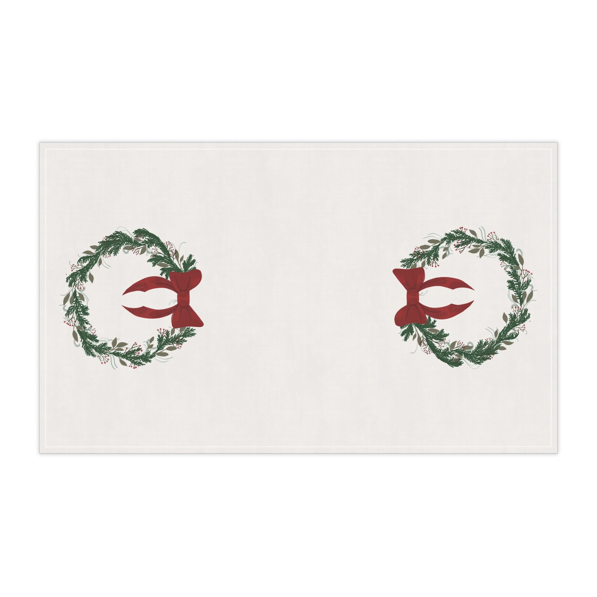 Christmas Wreath Tea Towel with Red Bow – Holiday Kitchen Linen