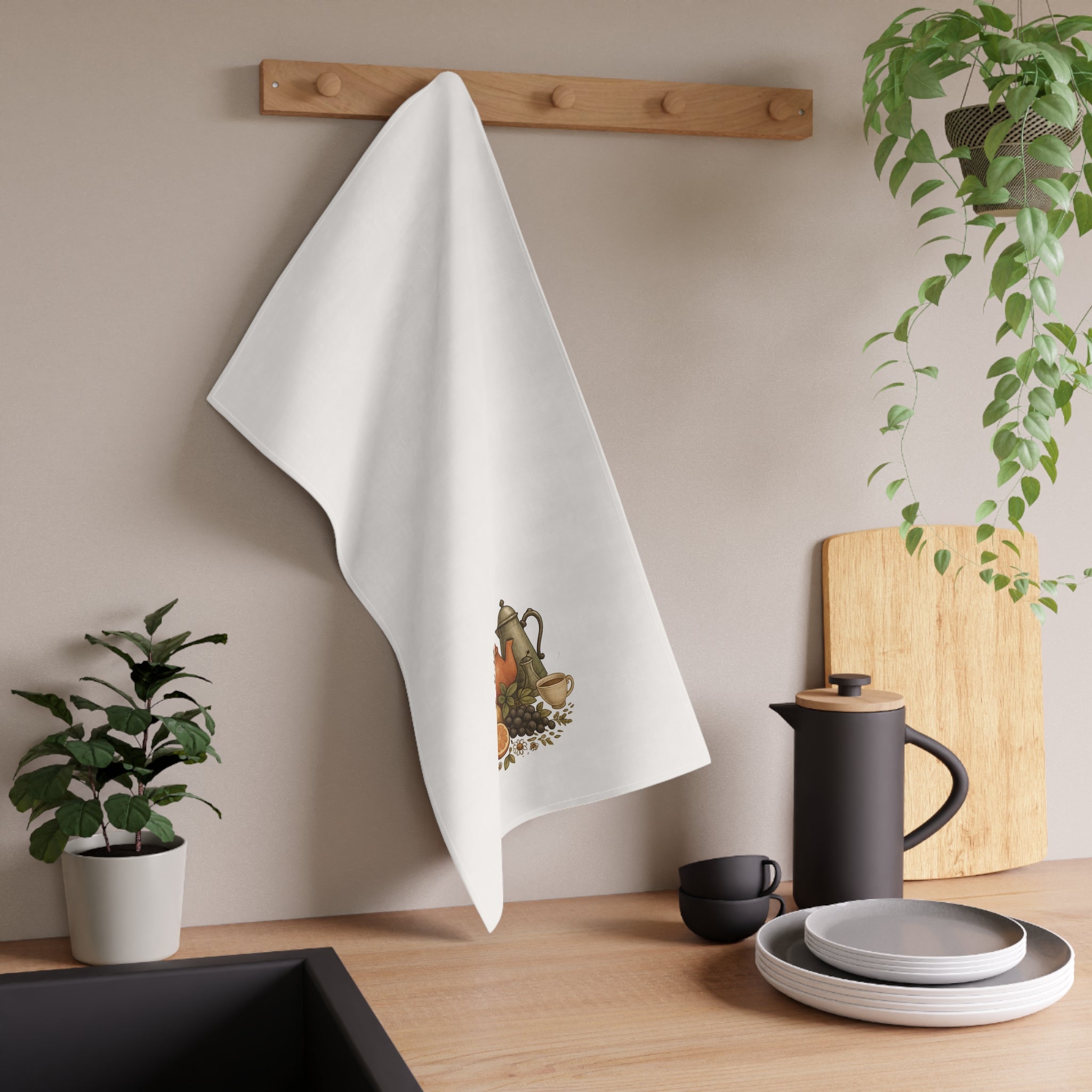 Kitchen Towel Coffee Pot and Earthy Tones Herbs Tea Towel