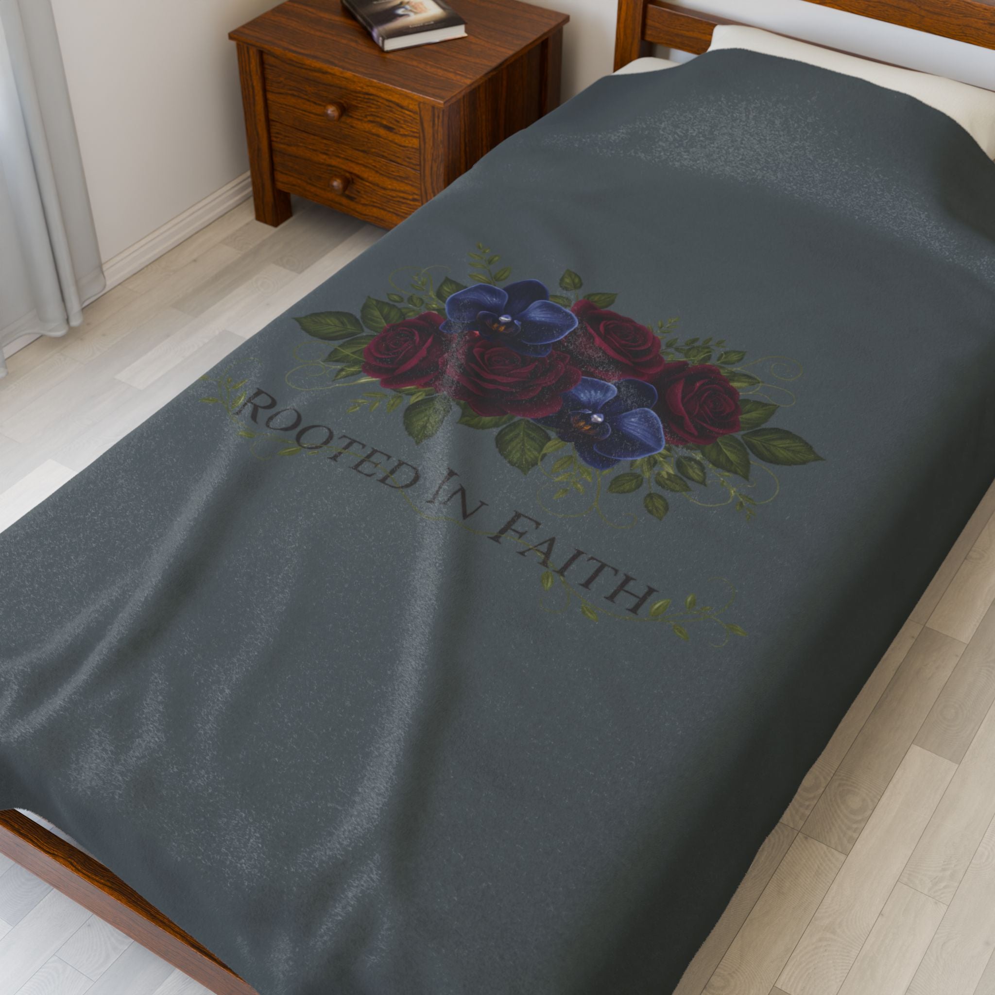 Rooted in Faith Moody Floral Blanket | dark floral velveteen throw