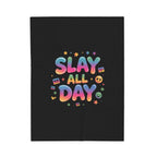 Slay All Day Velveteen Blanket | Gen-Z Slang, Bold Rainbow Text