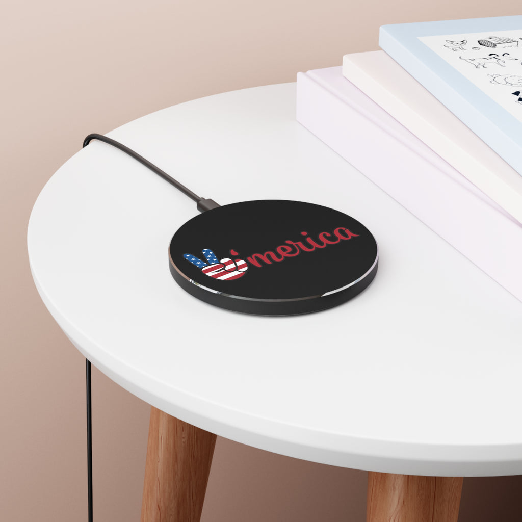 Patriotic Wireless Charger, Red White Blue Charging Pad, USA Design Charger, Fast Qi Charger, Gift for America Lovers