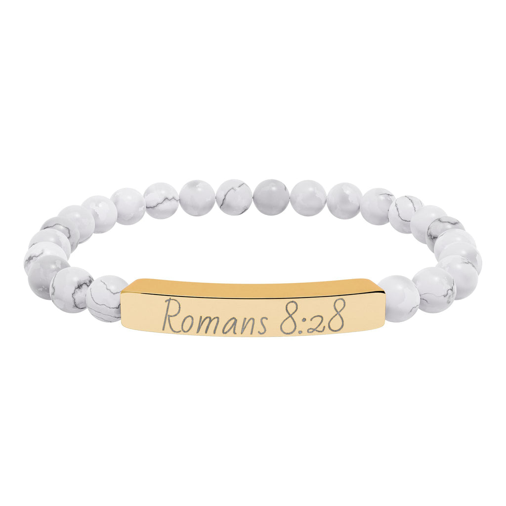 Romans 8:28 Engraved Natural Stone Stretch Bracelet