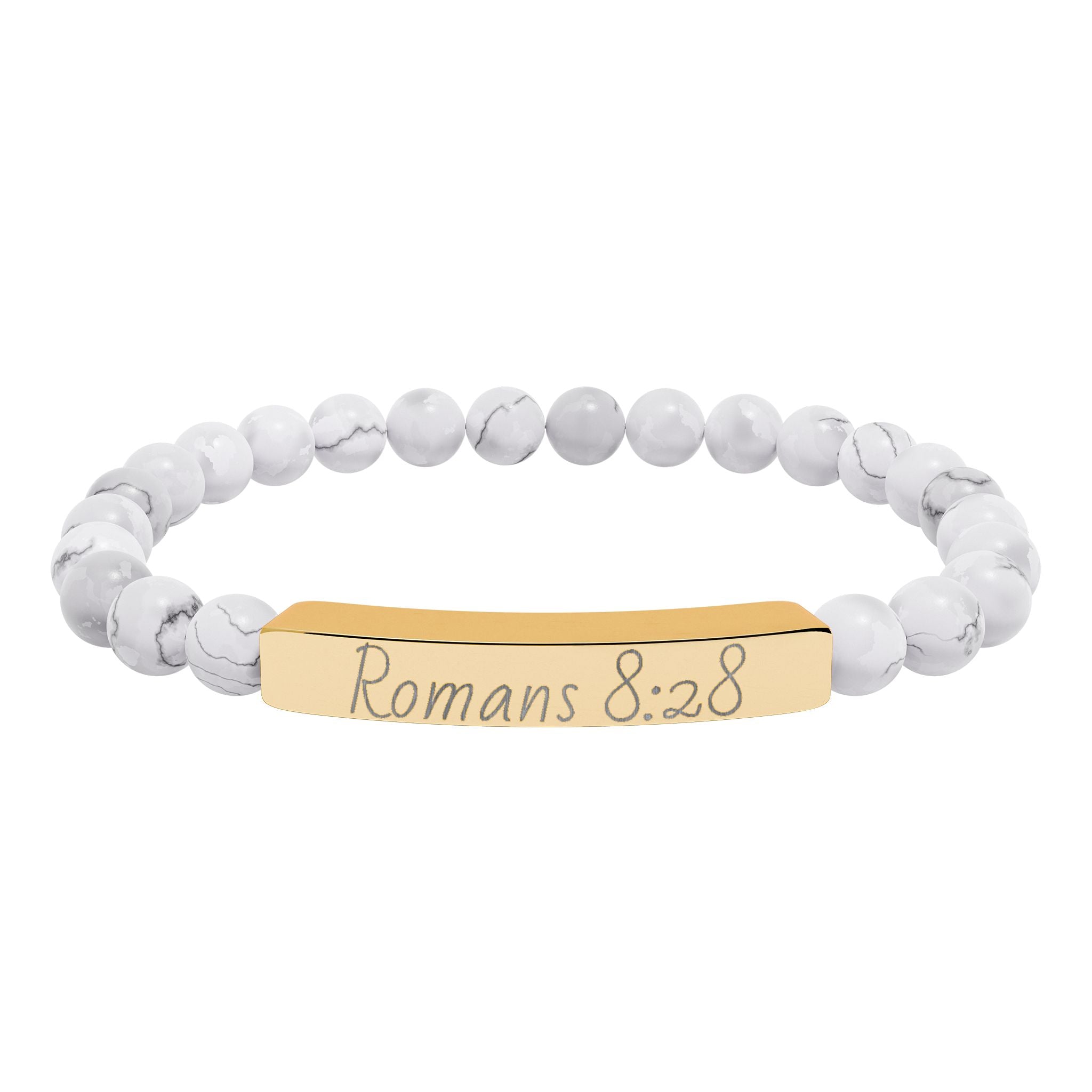 Romans 8:28 Engraved Natural Stone Stretch Bracelet