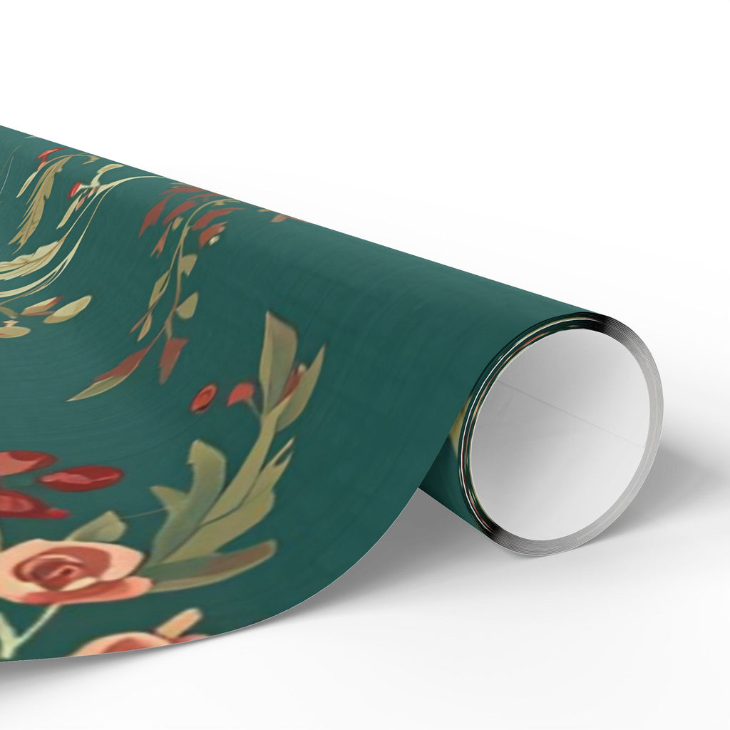 Green Floral Christmas Wrapping Paper