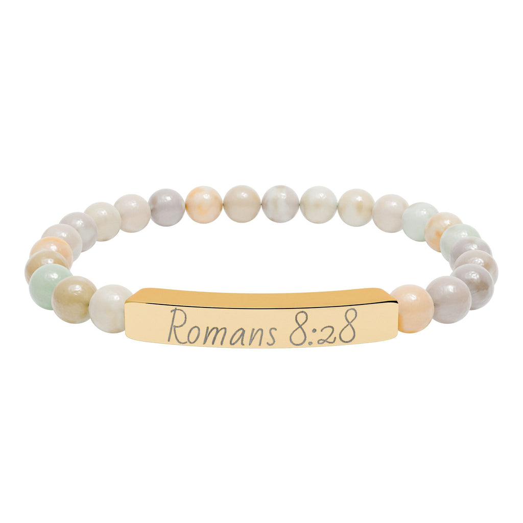 Romans 8:28 Engraved Natural Stone Stretch Bracelet