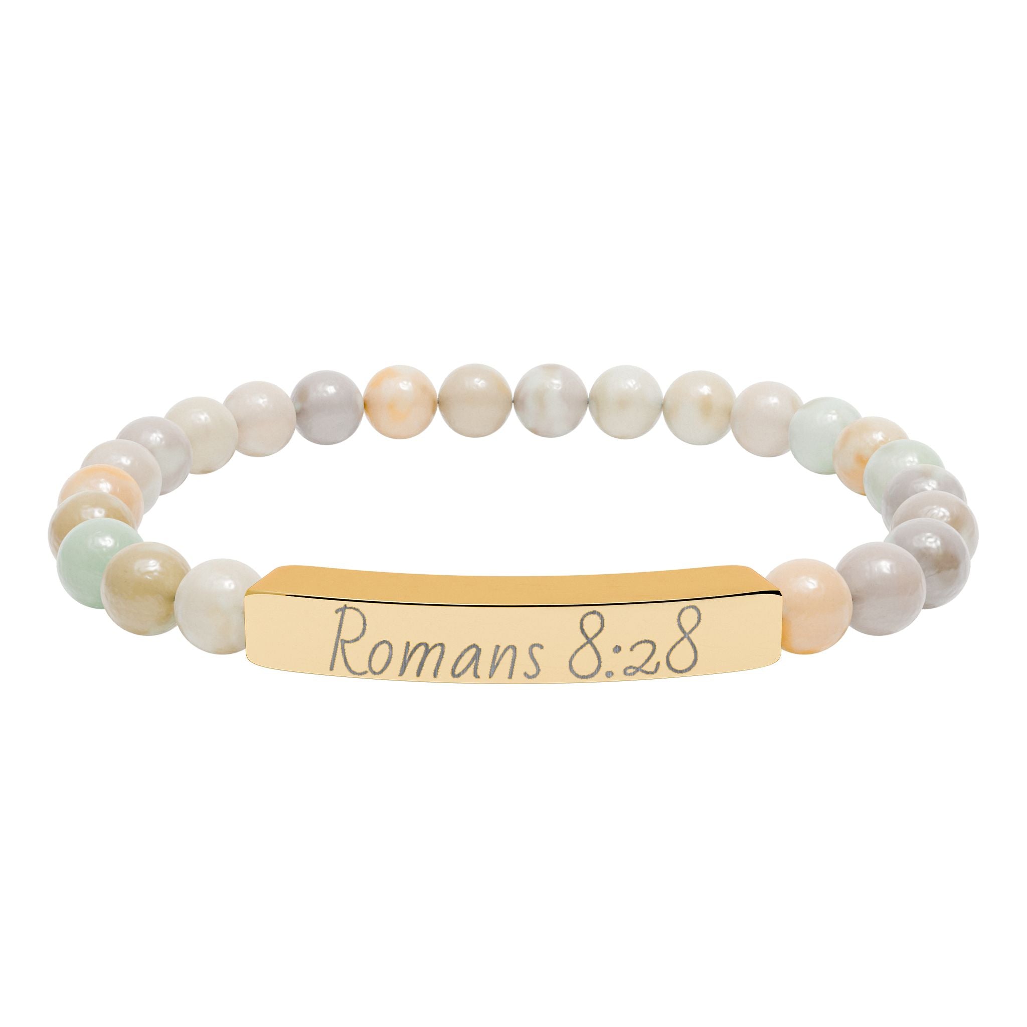 Romans 8:28 Engraved Natural Stone Stretch Bracelet