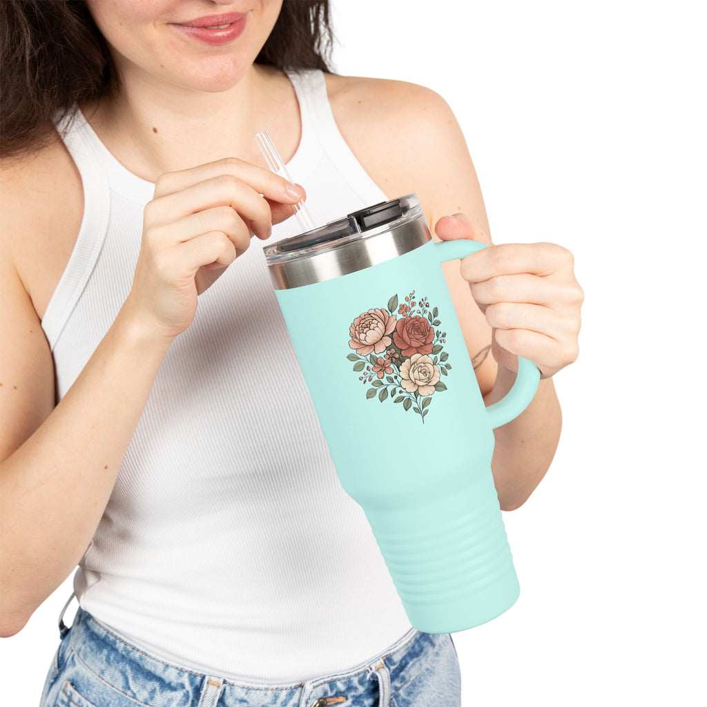 Floral Insulated Travel Mug - 40oz Reusable Drinkware for Coffee Lovers